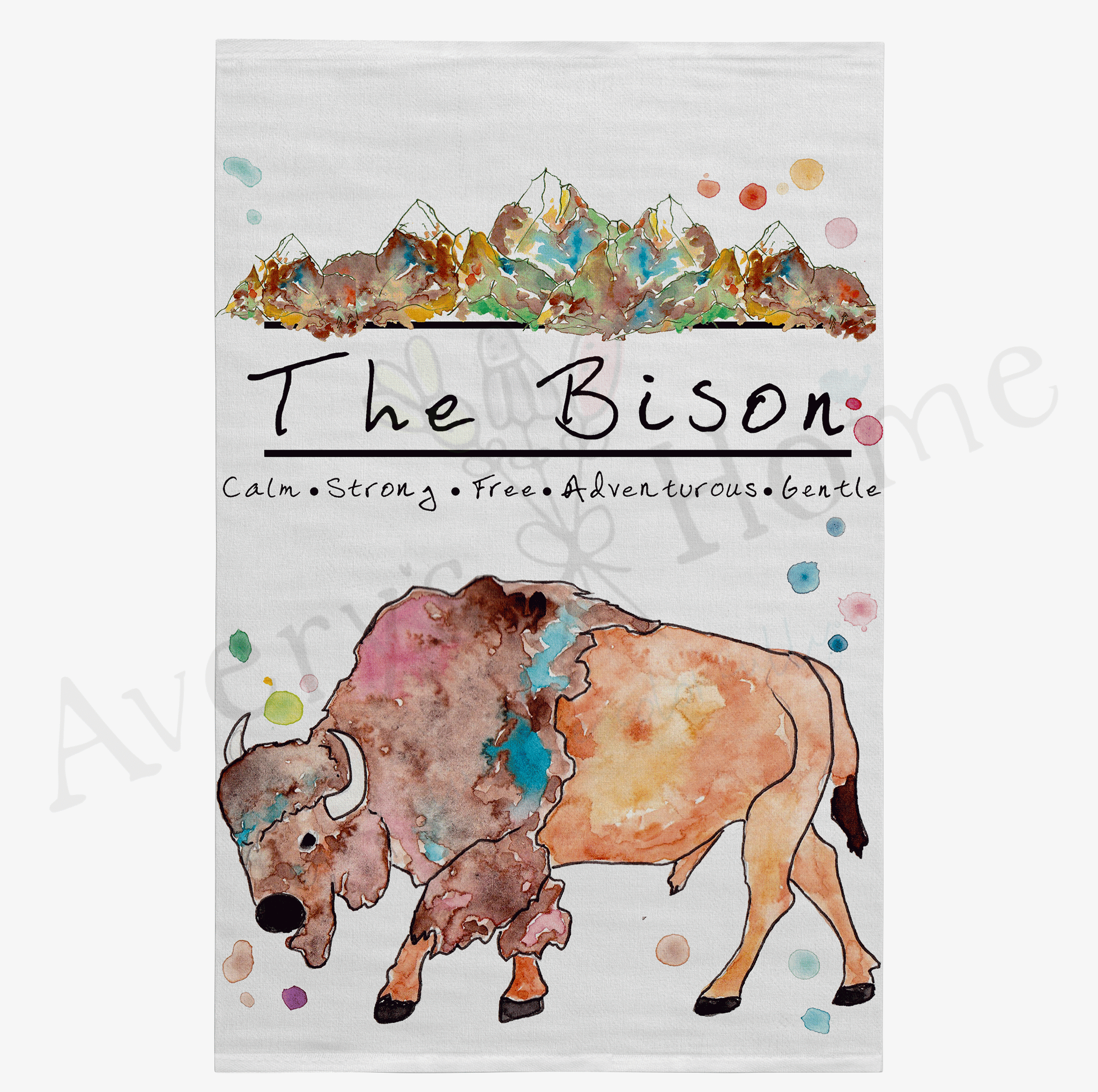 Mountain Bison dish towel, 27x27 flour sack cotton