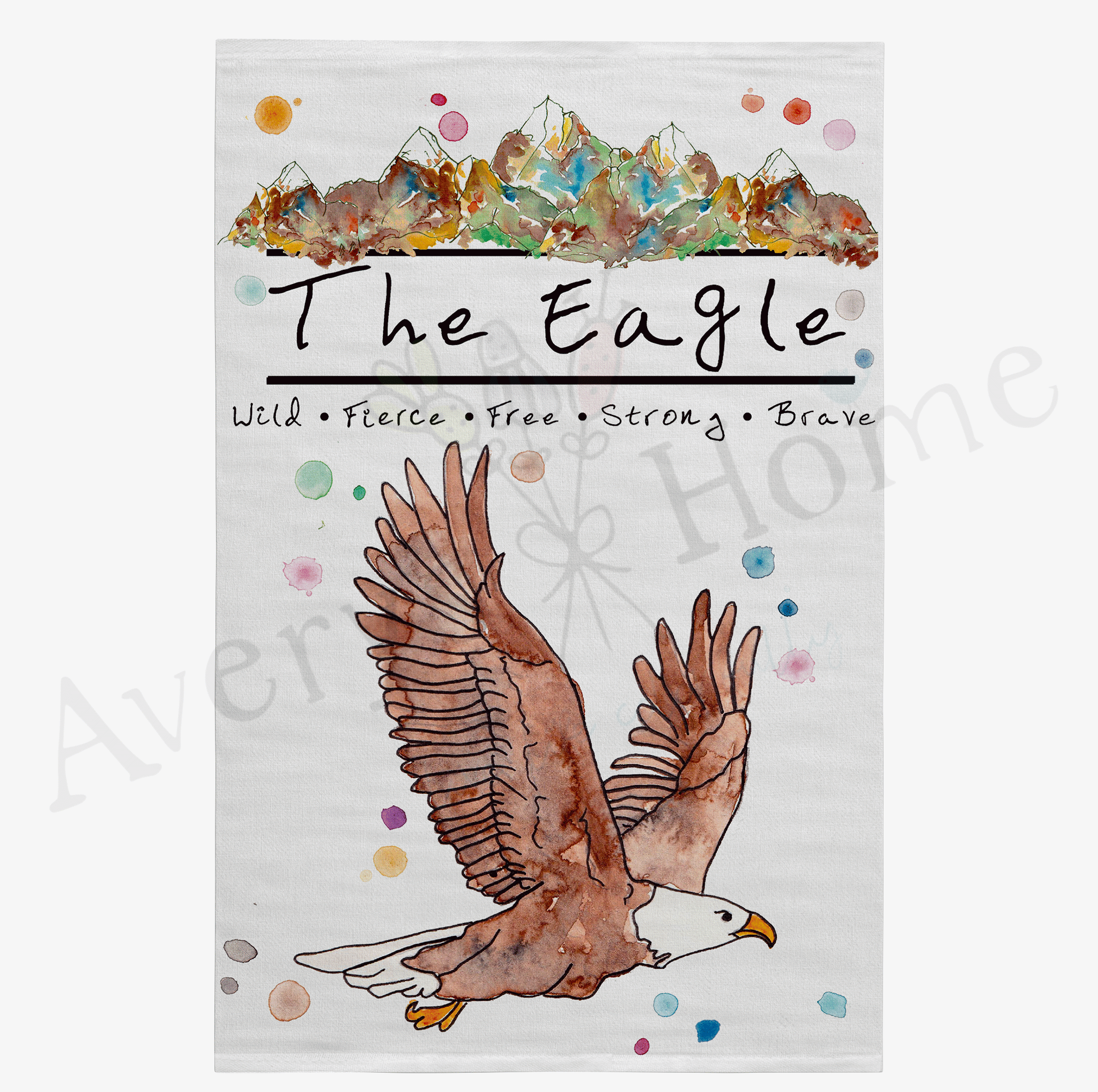 Mountain Bald Eagle dish towel design detail