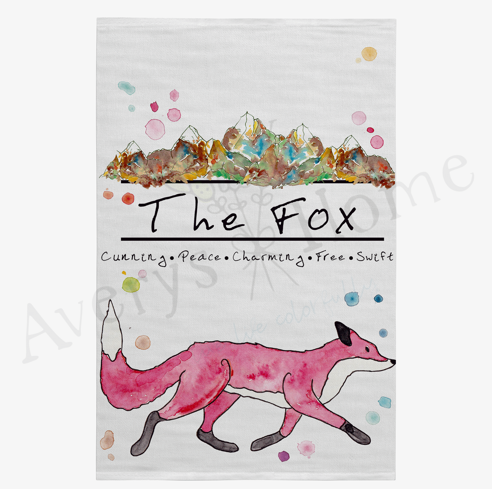 Mountain Fox dish towel design detail