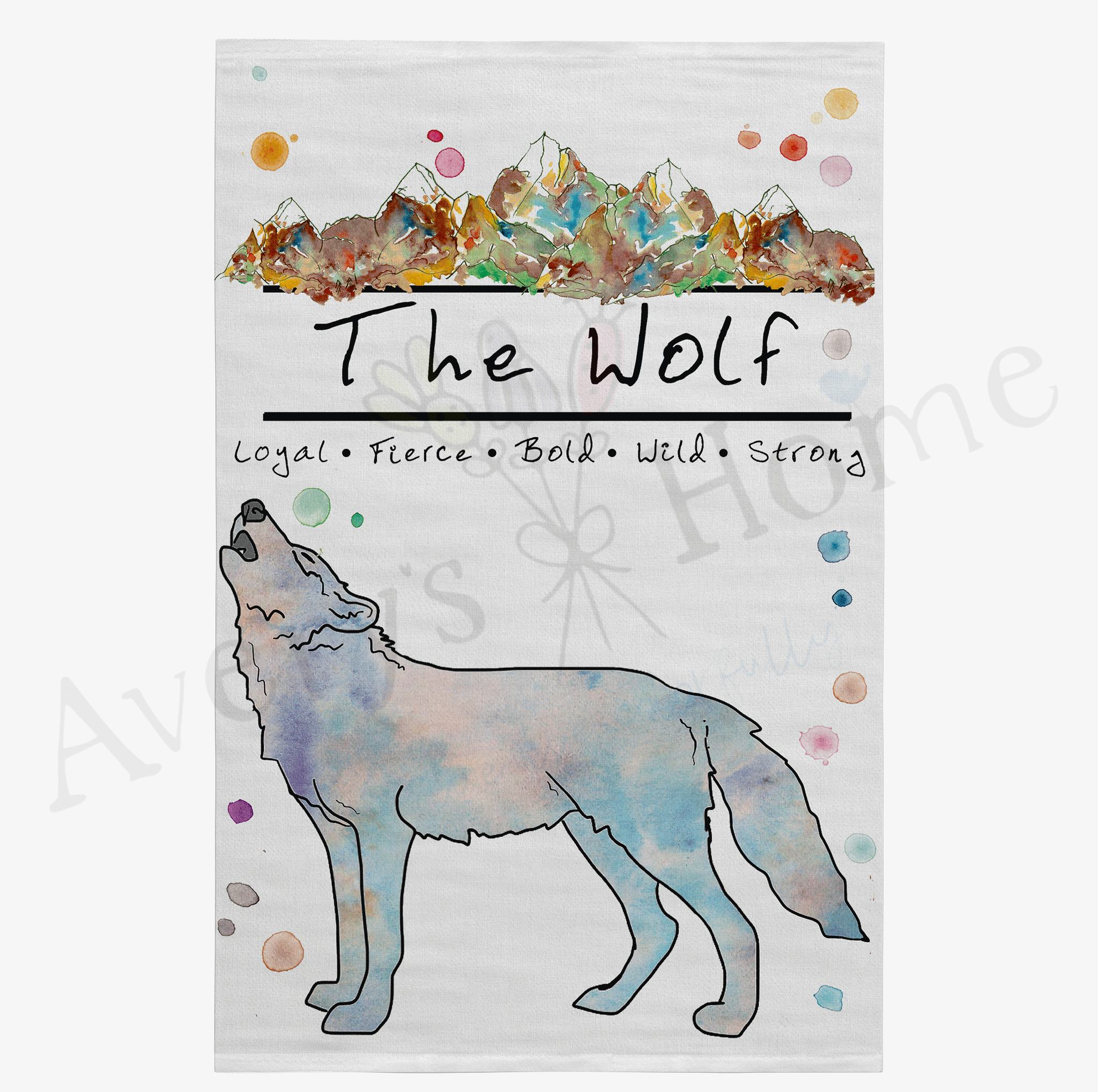 Mountain Wolf dish towel design detail
