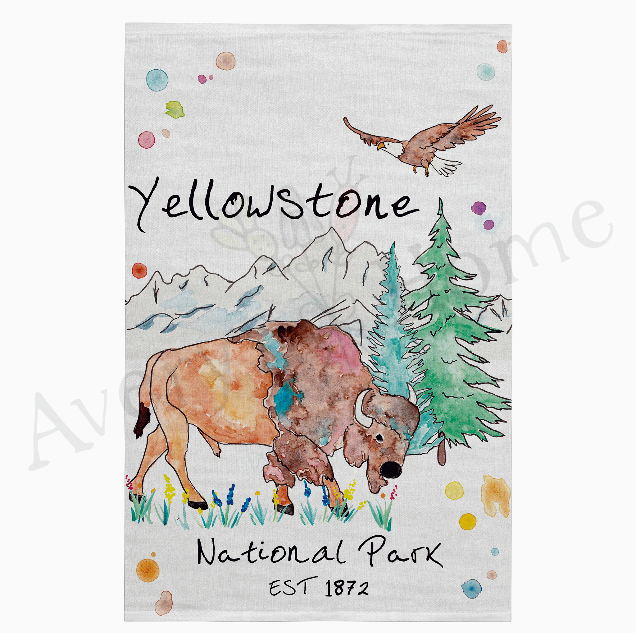 Yellowstone National Park dish towel design detail