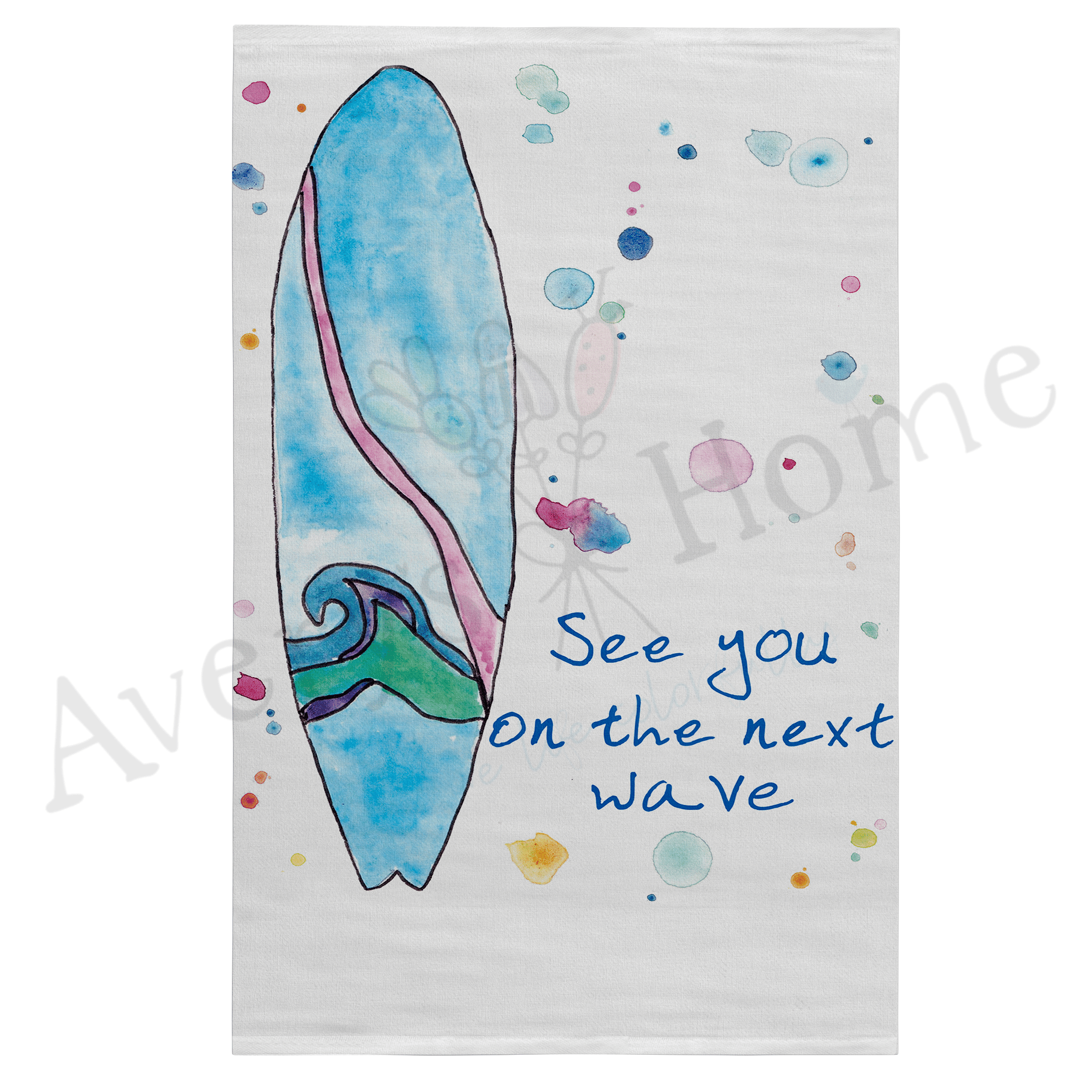 Surfing Next Wave dish towel, 27x27 flour sack cotton