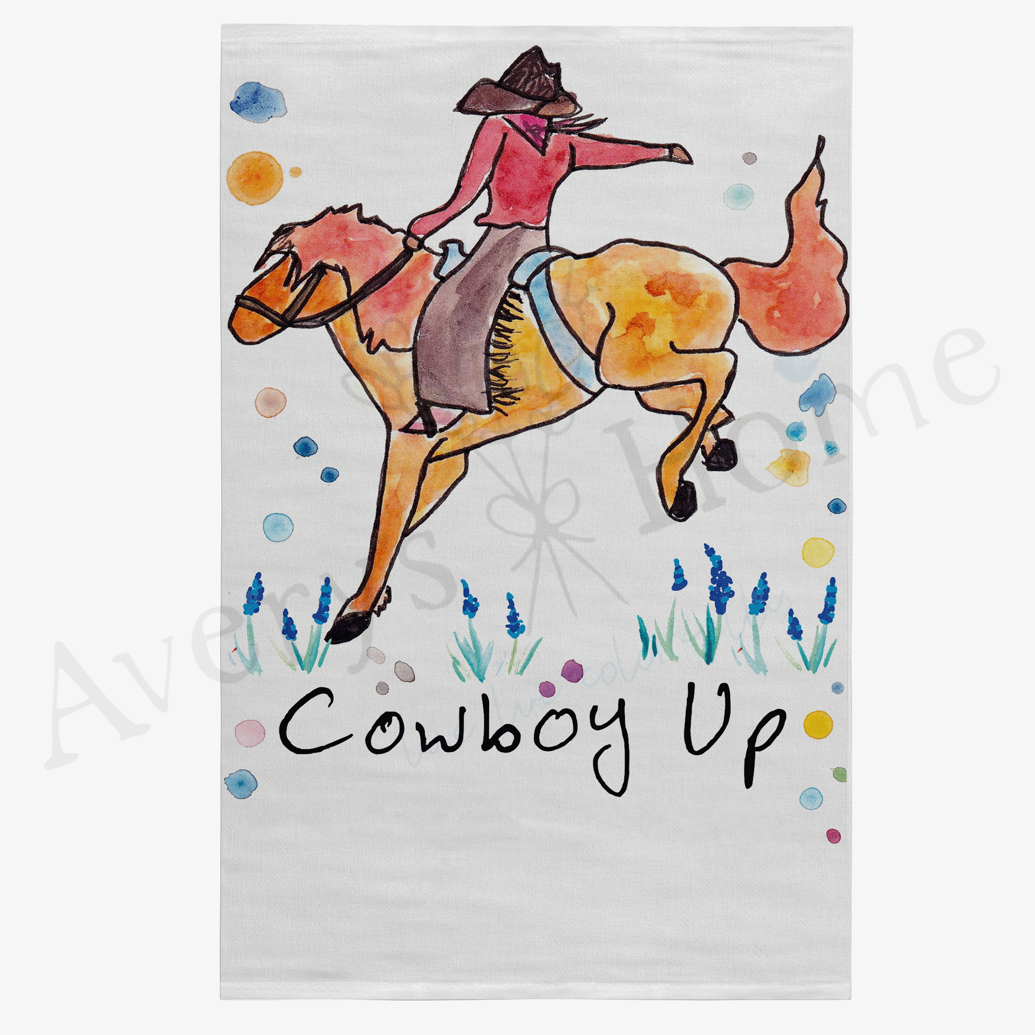 Cowboy Up dish towel design detail