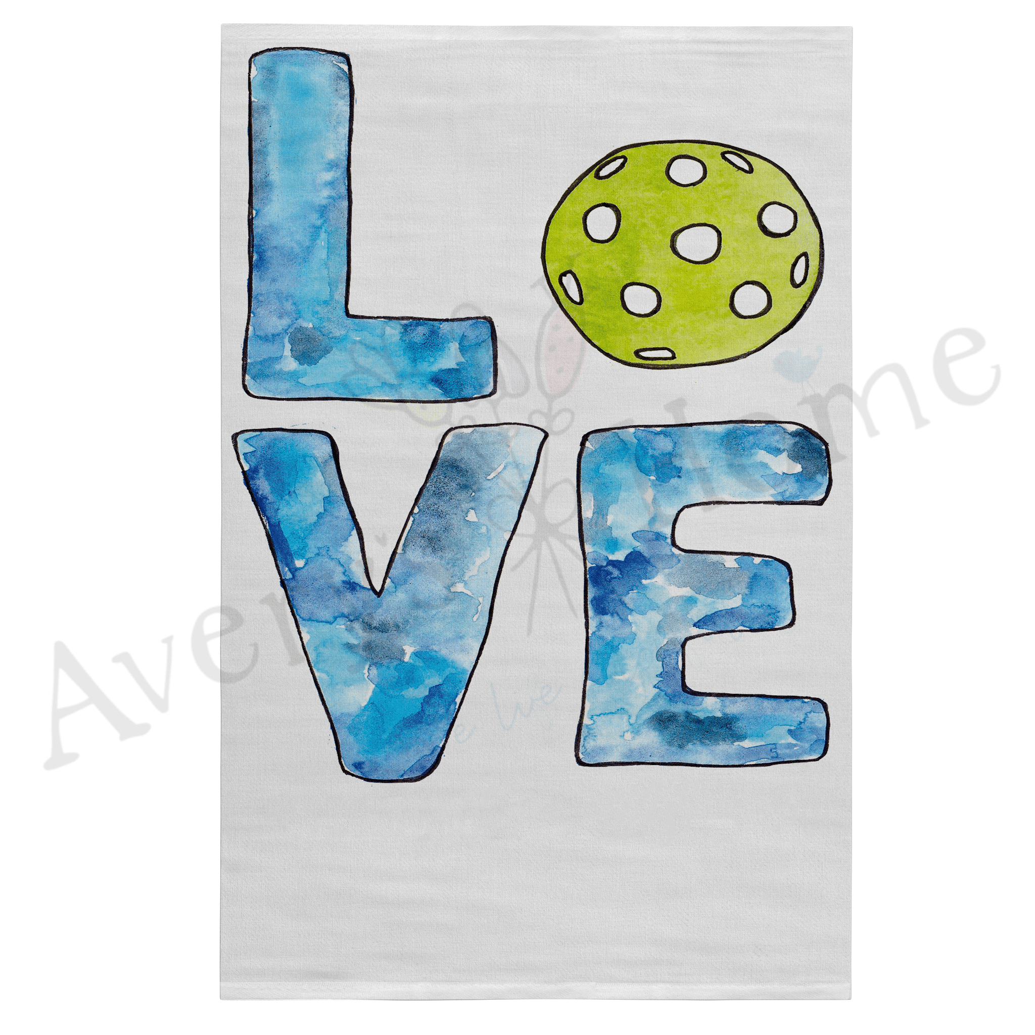 Pickleball LOVE dish towel hanging in the kitchen