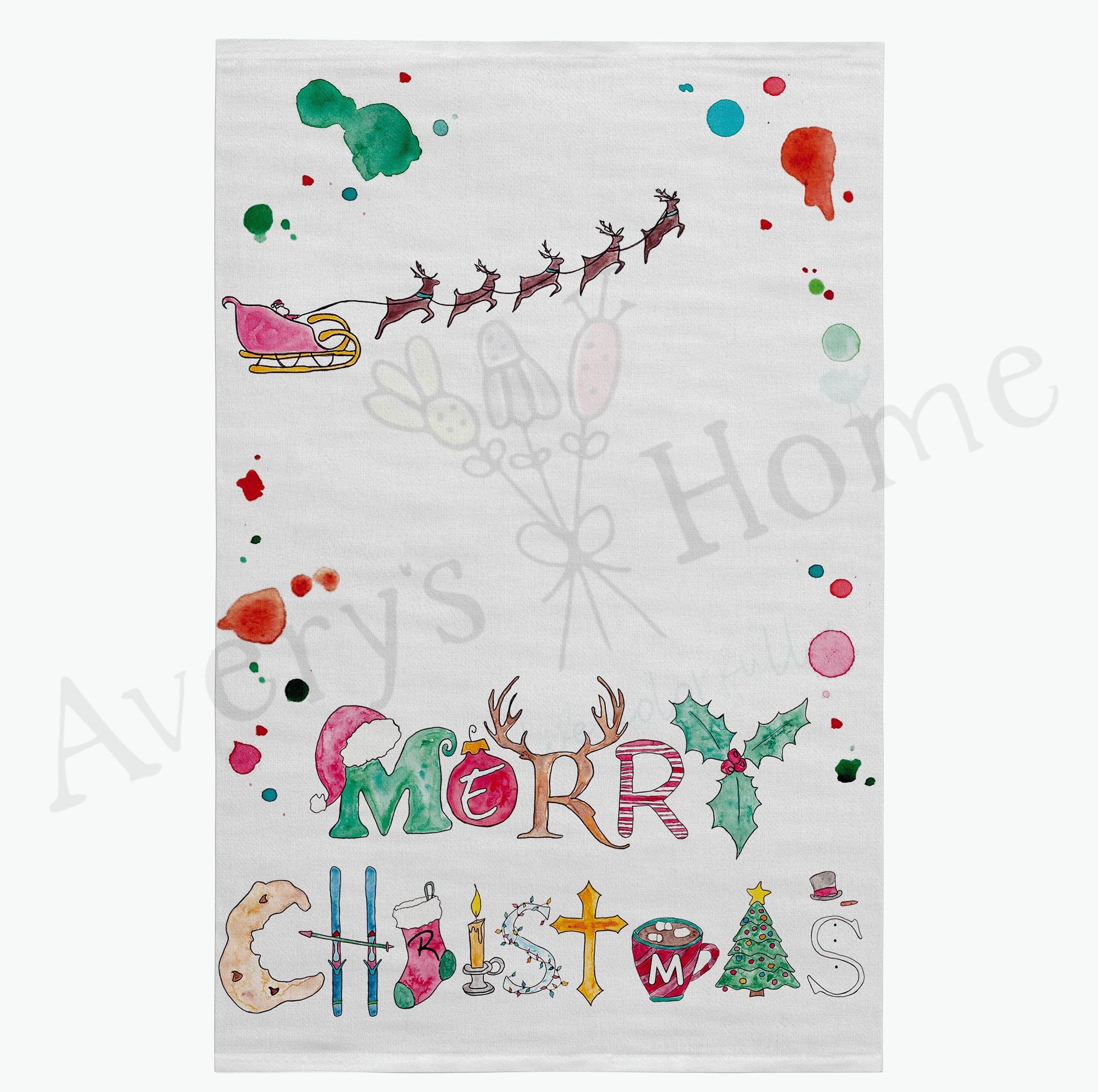Merry Christmas dish towel design detail