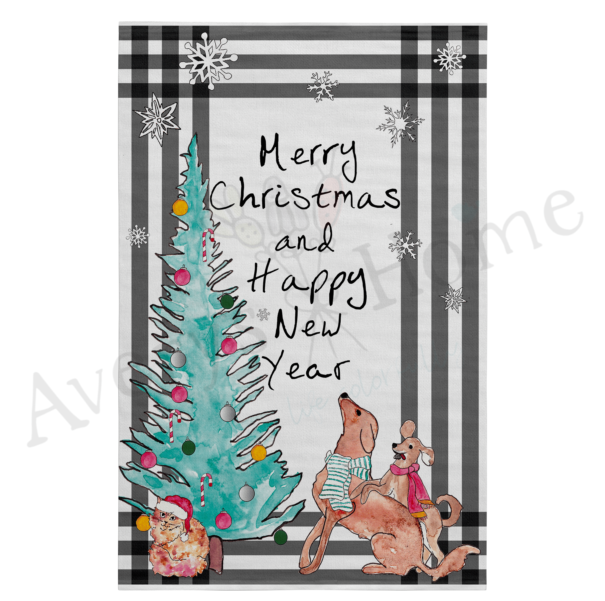 Wishing You a Merry Christmas dish towel design detail