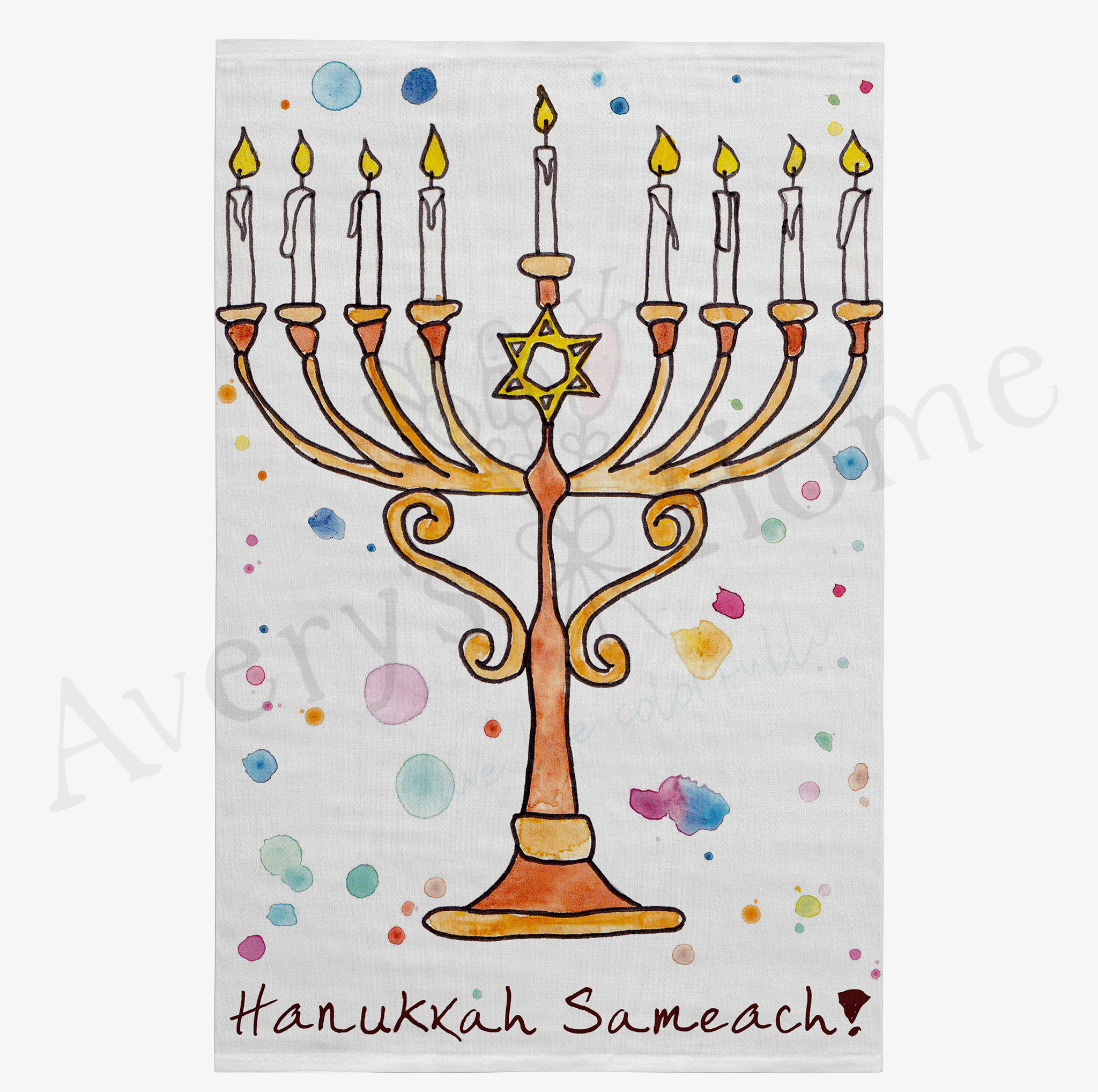 Happy Hanukkah dish towel design detail