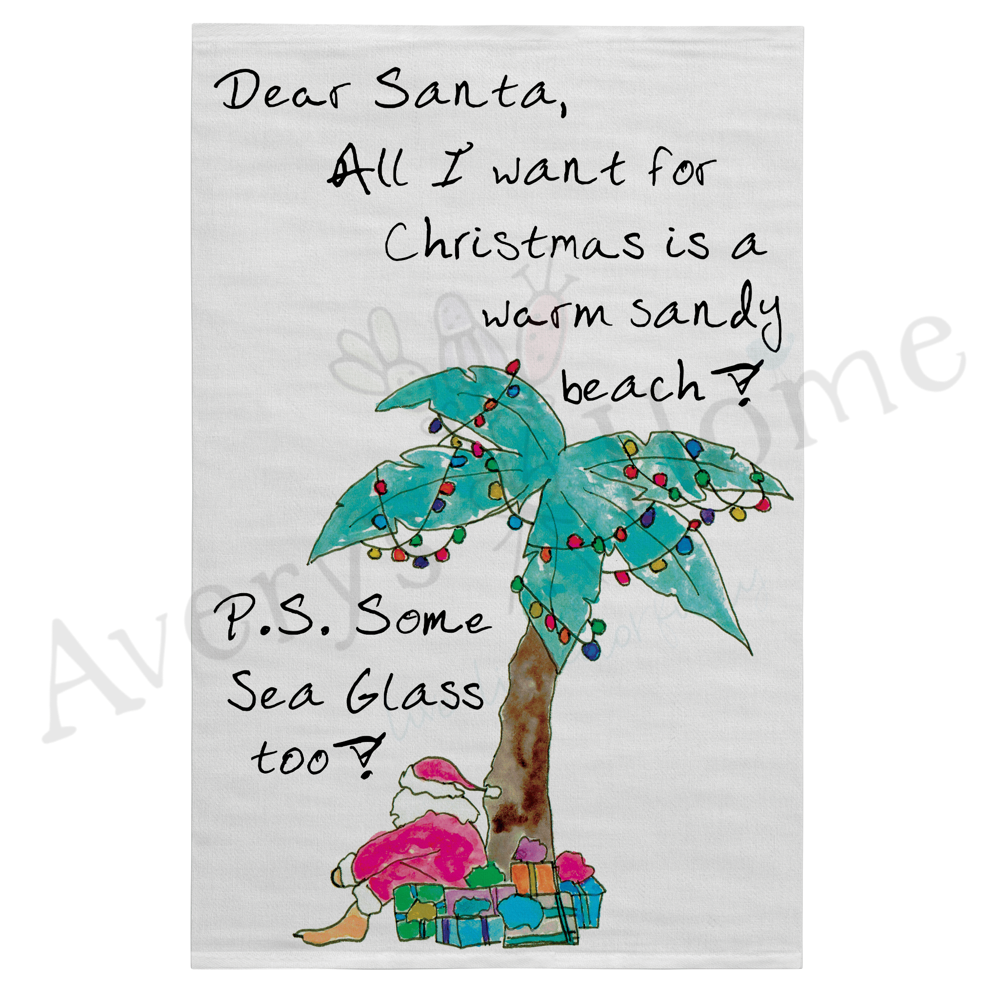 Dear Santa Coastal Christmas dish towel design detail