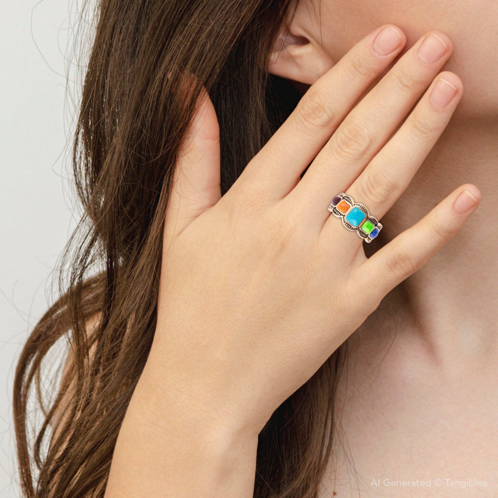 Zion Blue Turquoise Colorful Golden Ring