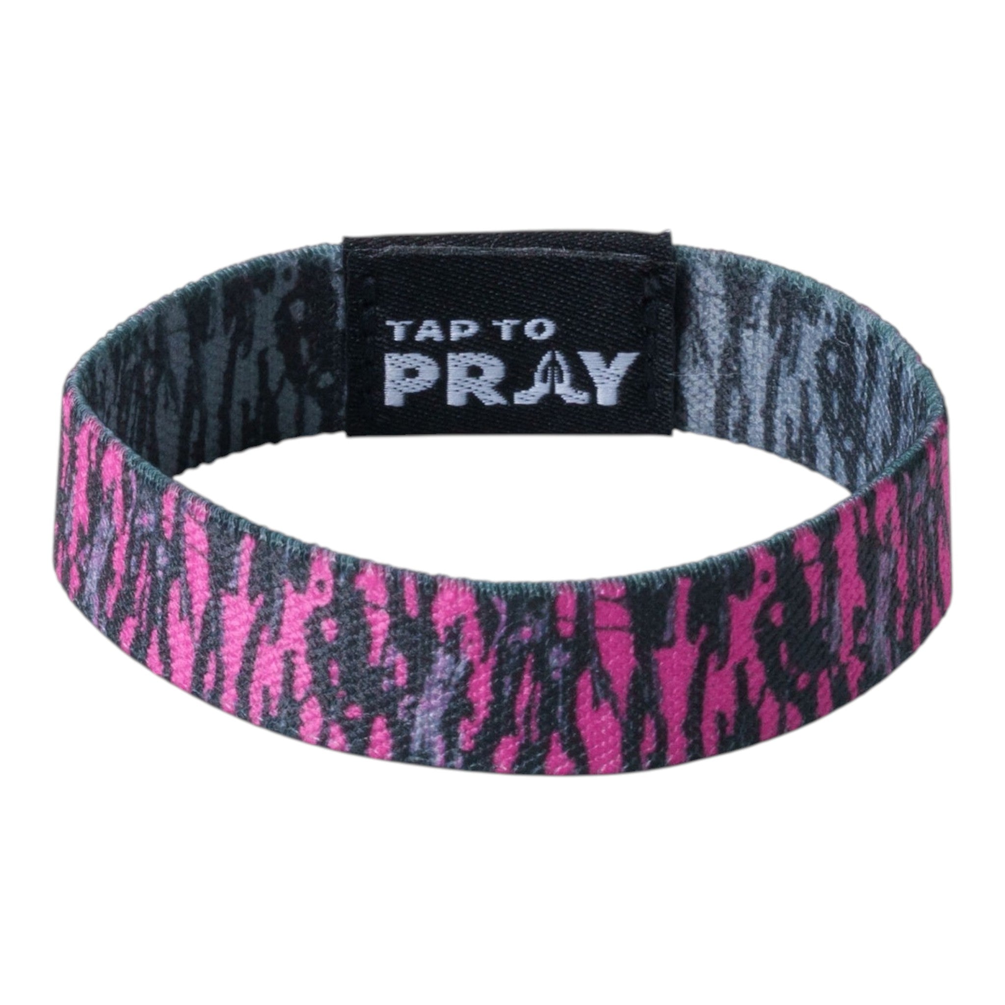 Tap To Pray® Wristband – Tree Bark Camo Pink & Grey