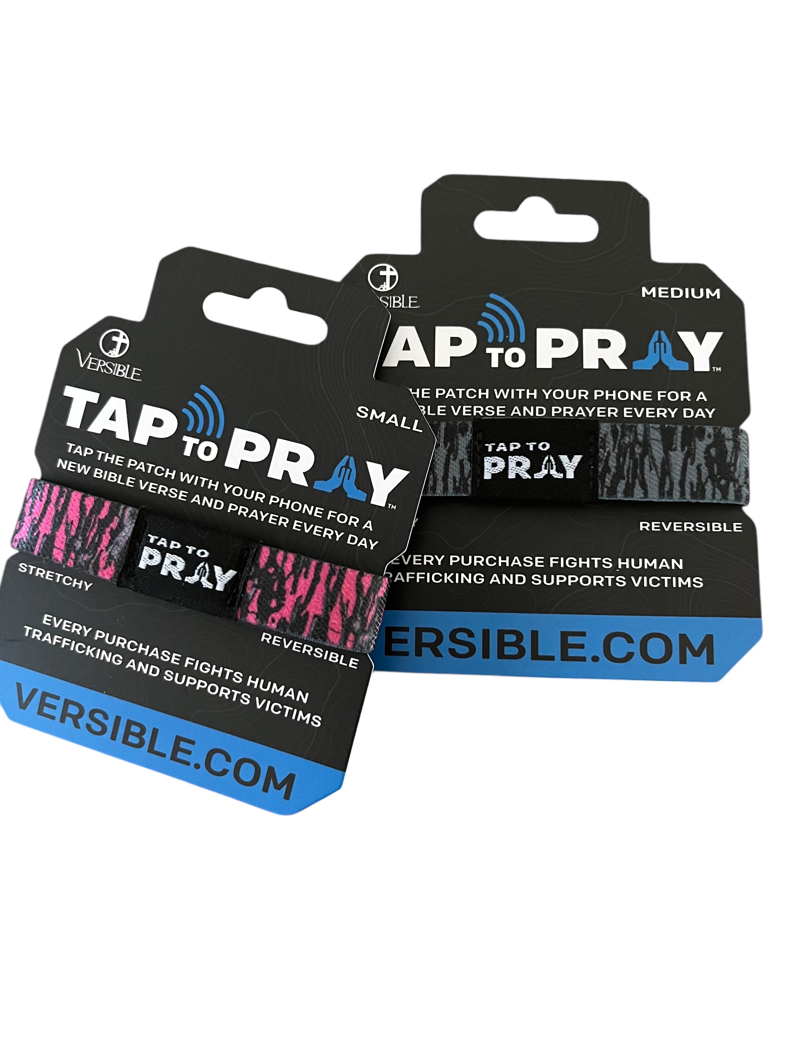 Tap To Pray® Wristband – Tree Bark Camo Pink & Grey