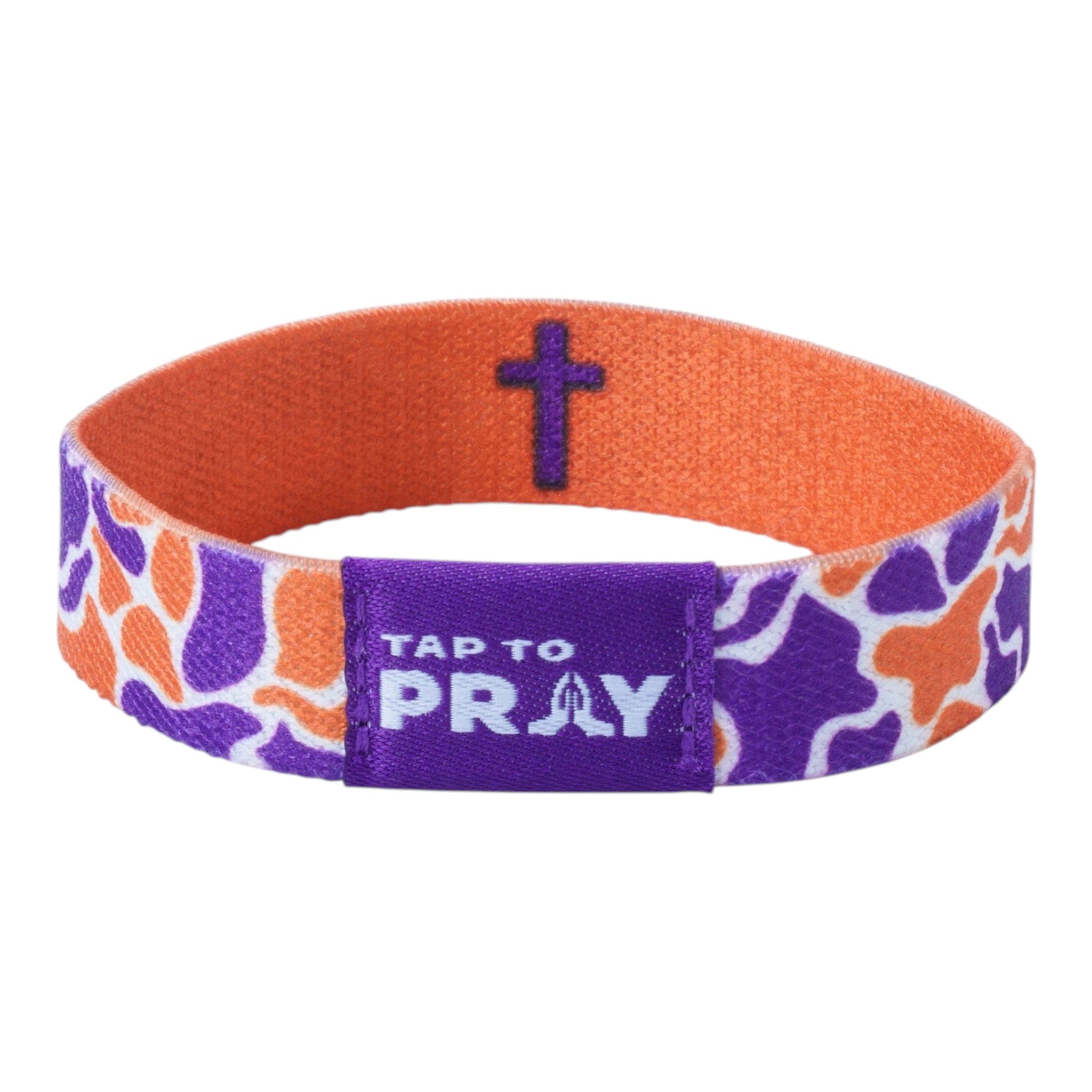 Tap To Pray® Wristband – Team Camo - Orange & Purple