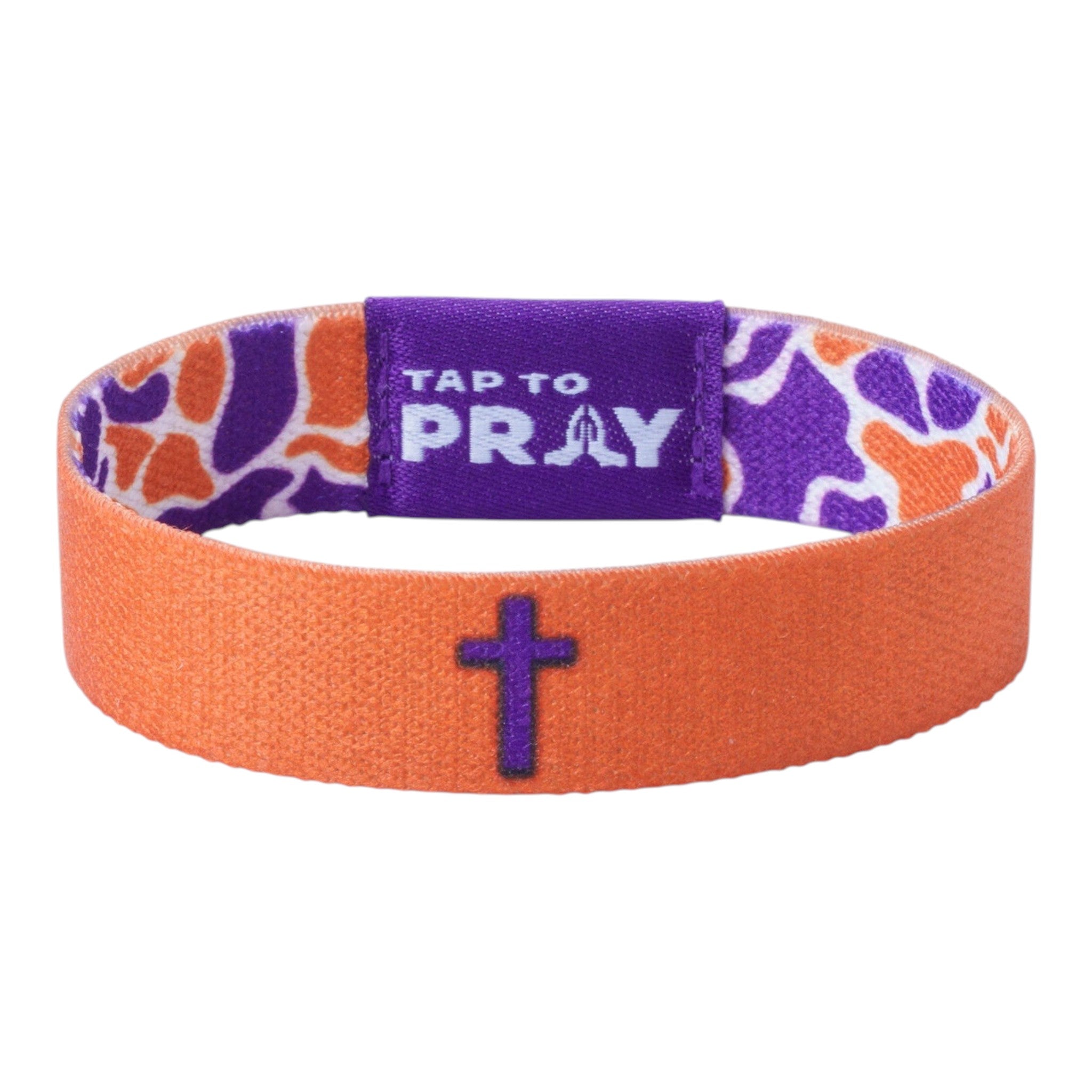Tap To Pray® Wristband – Team Camo - Orange & Purple