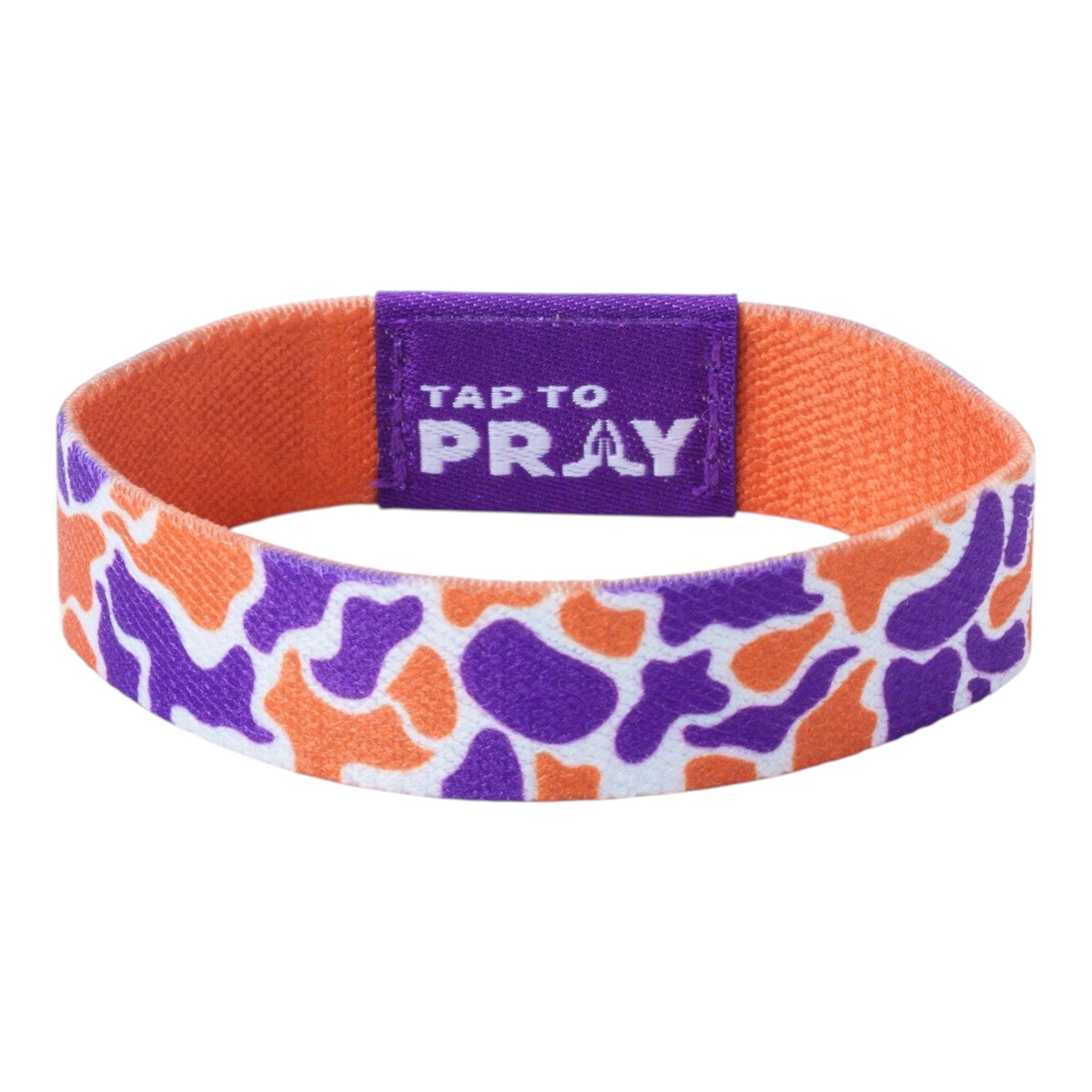 Tap To Pray® Wristband – Team Camo - Orange & Purple