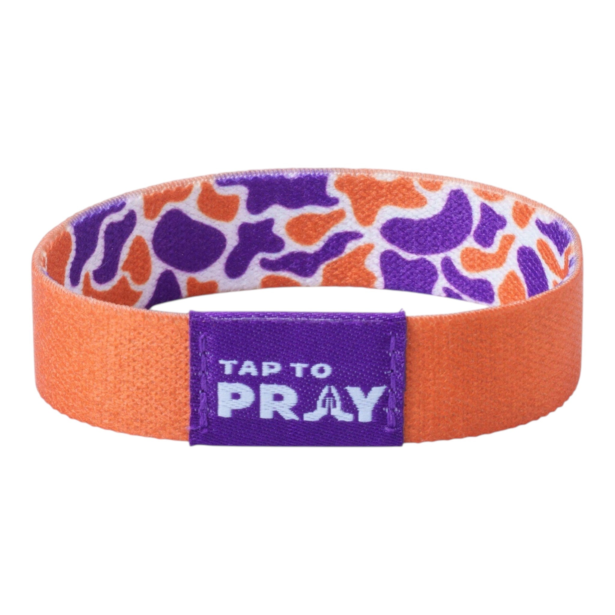 Tap To Pray® Wristband – Team Camo - Orange & Purple