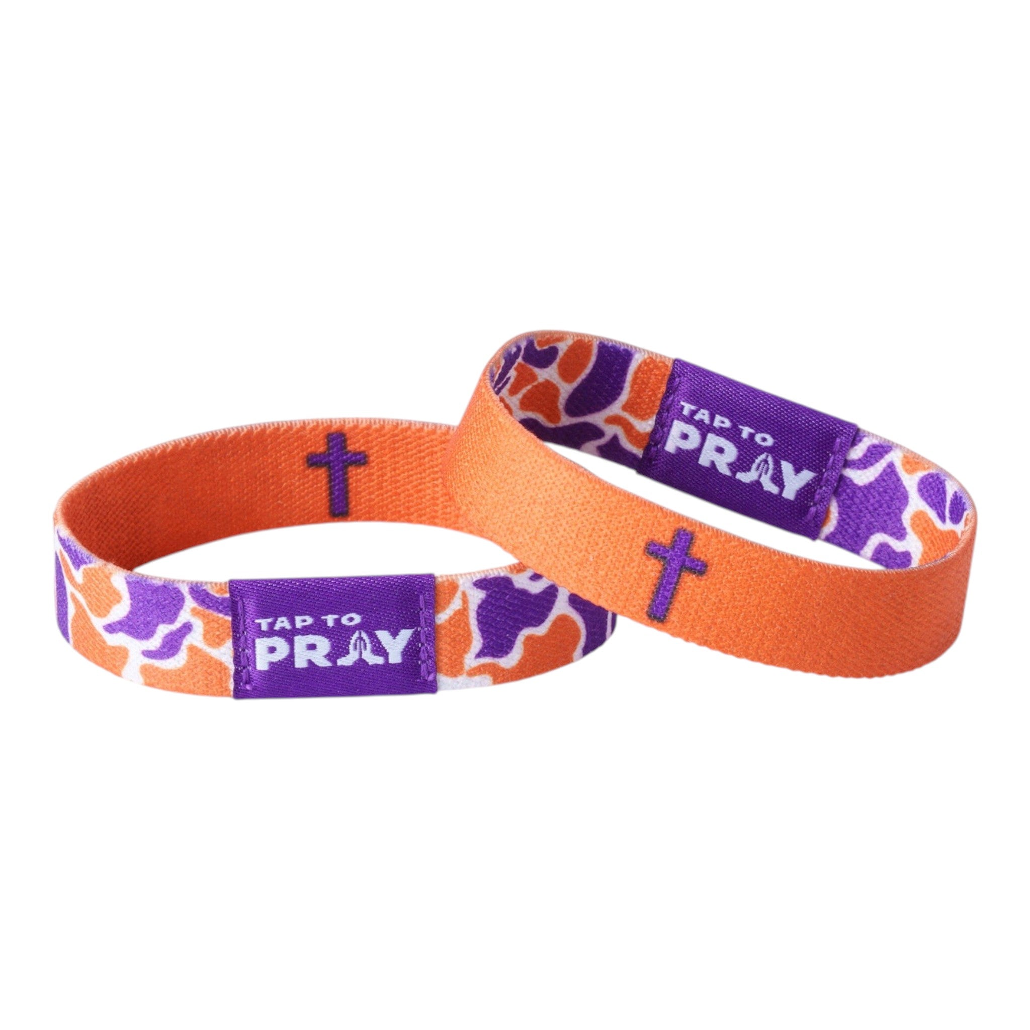 Tap To Pray® Wristband – Team Camo - Orange & Purple