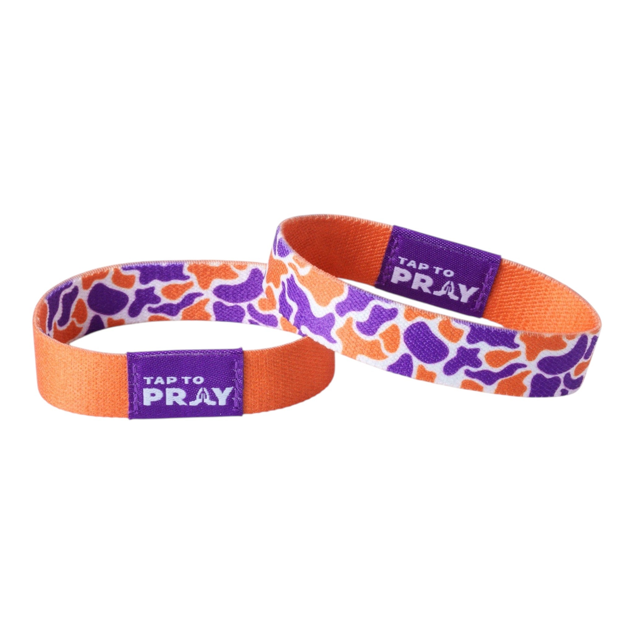 Tap To Pray® Wristband – Team Camo - Orange & Purple