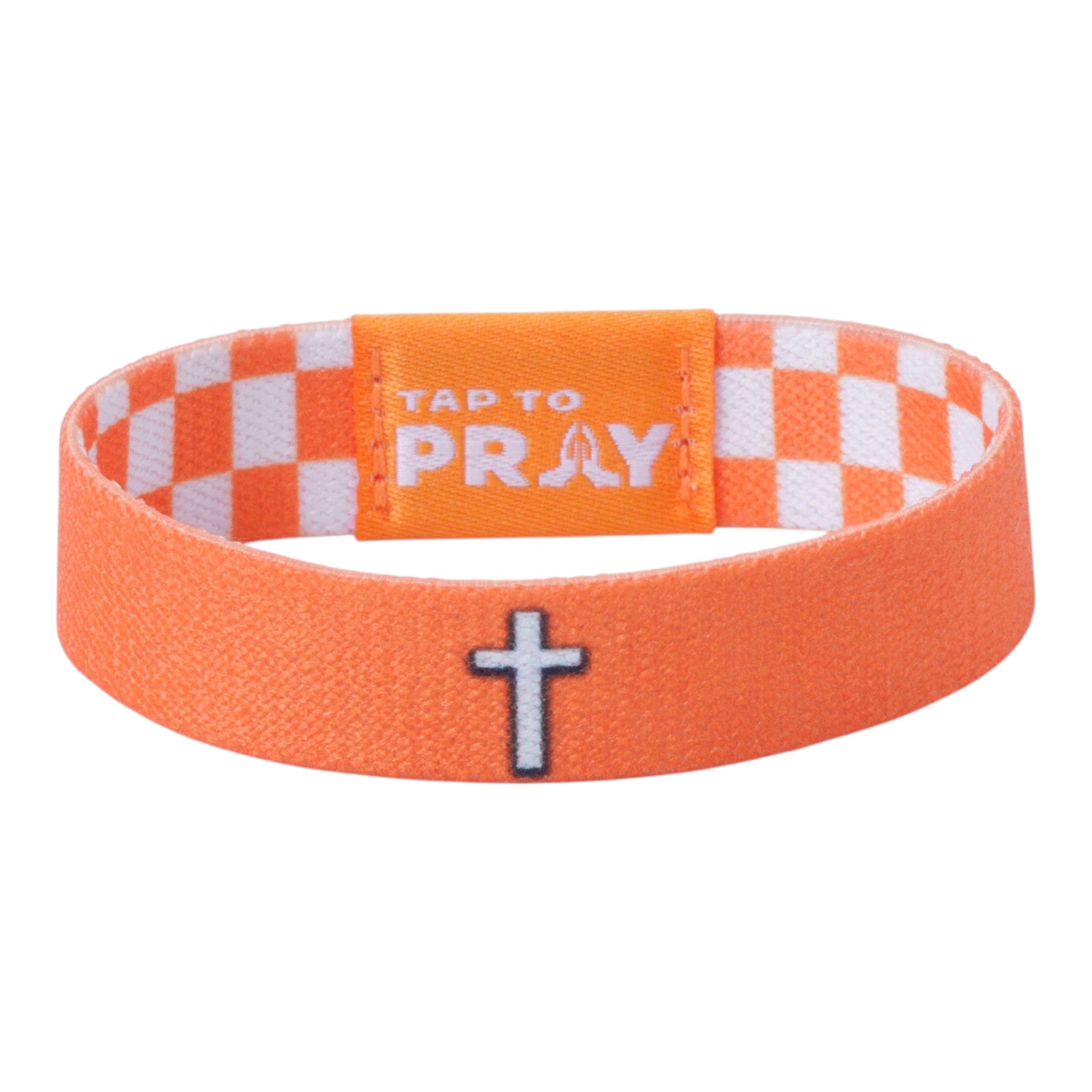 Tap To Pray® Wristband – Orange & White Checkers