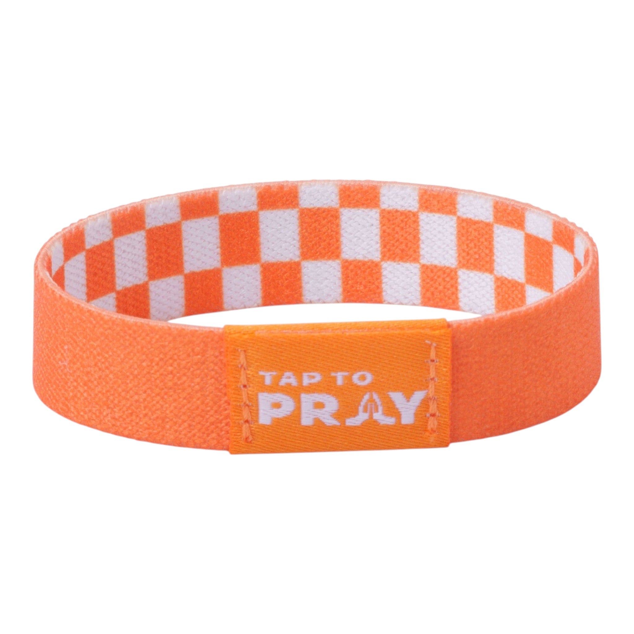 Tap To Pray® Wristband – Orange & White Checkers