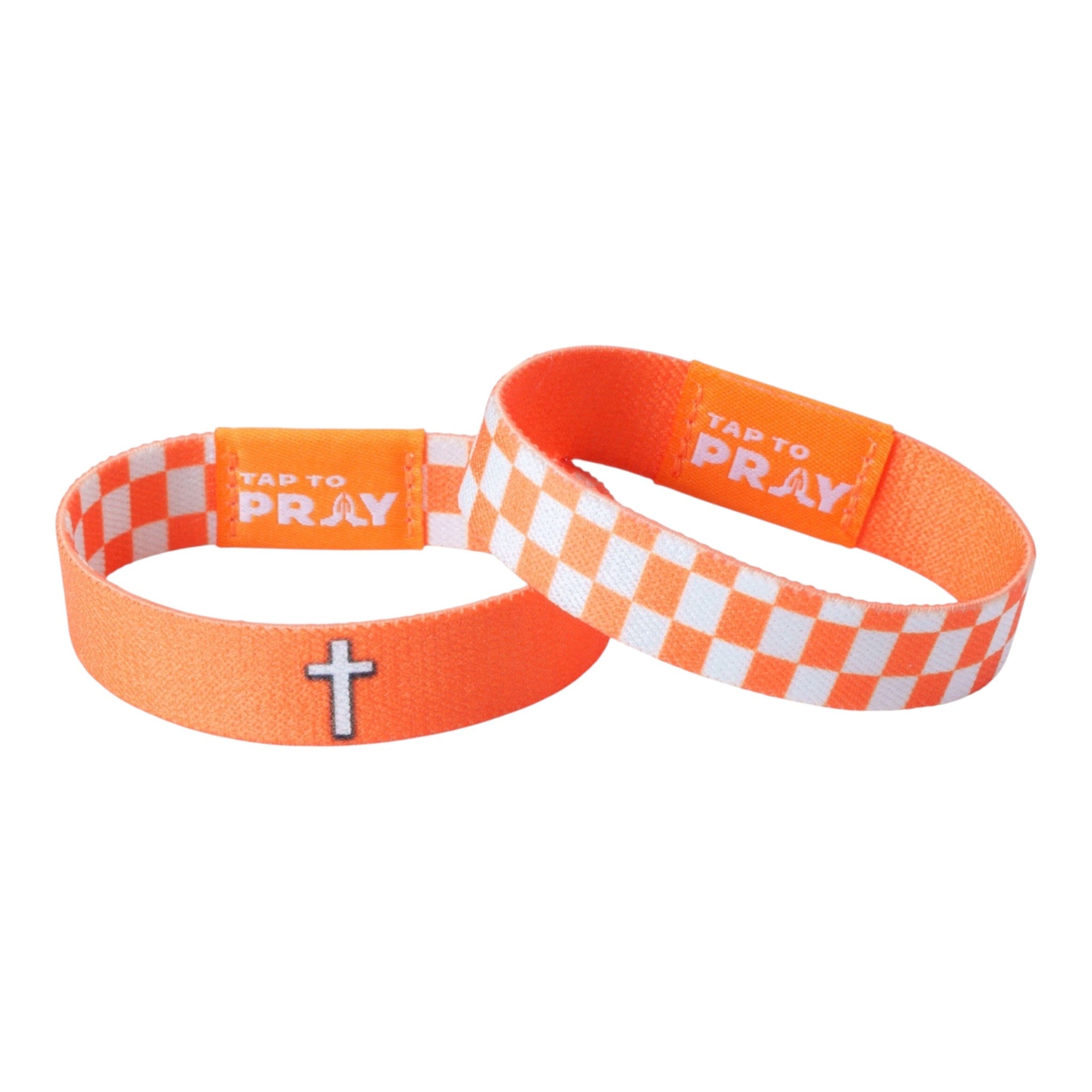 Tap To Pray® Wristband – Orange & White Checkers
