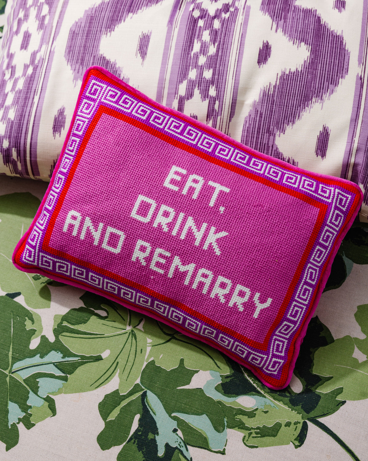 Eat Drink Remarry Needlepoint Pillow