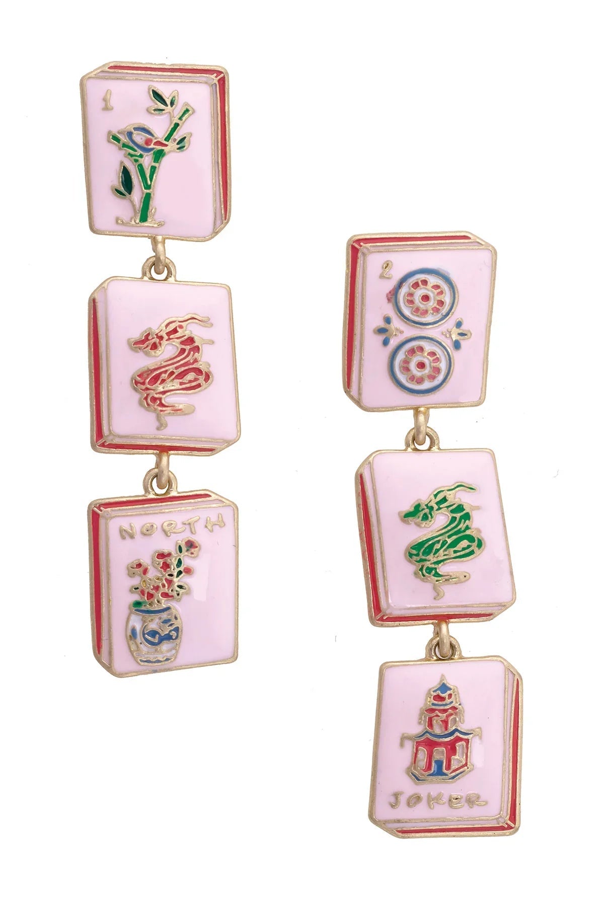 Linked Mahjong Tile Earrings in Light Pink