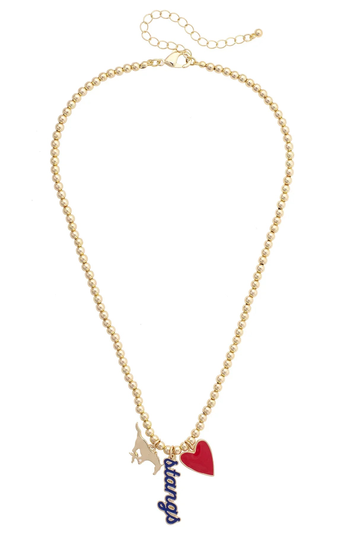 SMU Mustangs Ball Bead Charm Necklace in Shiny Gold