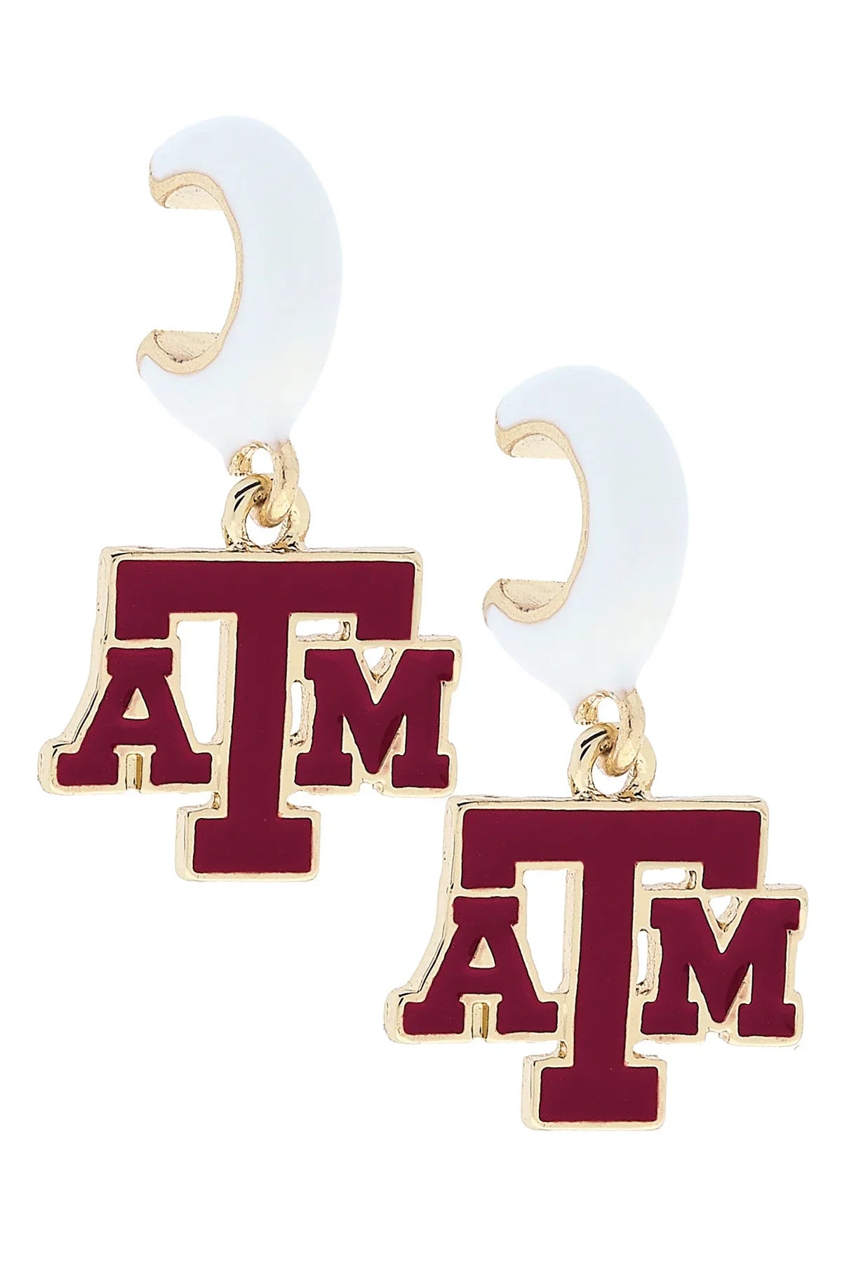 Texas A&M Aggies Enamel Logo Huggie Hoop Earrings in White