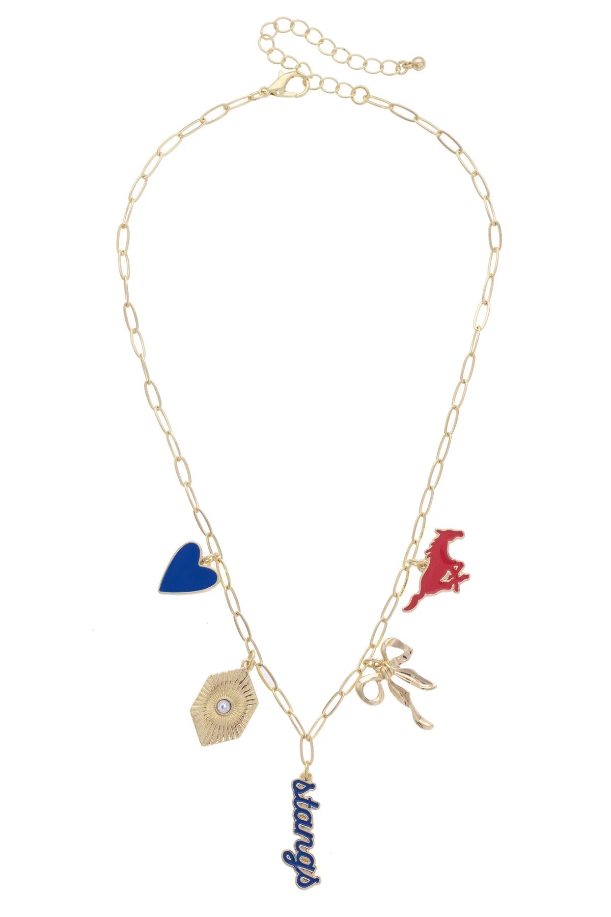 SMU Mustangs Paper Clip Charm Collector Necklace in Shiny Gold