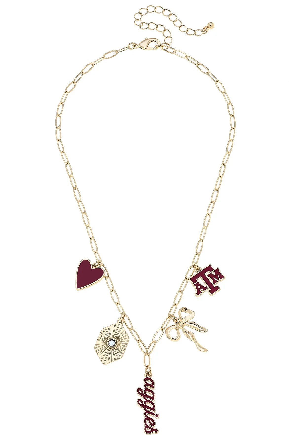 Texas A&M Aggies Paper Clip Charm Collector Necklace in Shiny Gold