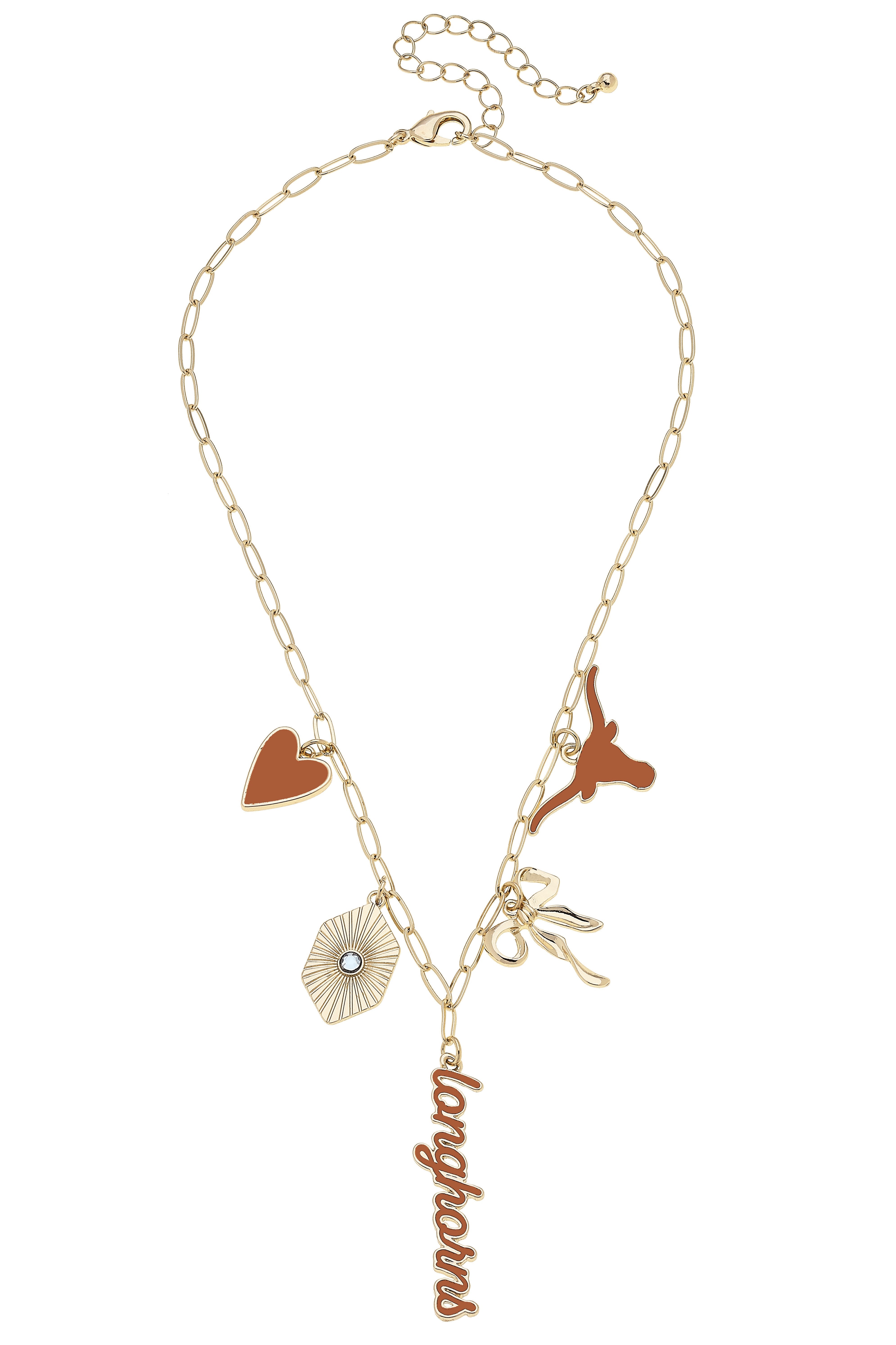Texas Longhorns Paper Clip Charm Collector Necklace in Shiny Gold