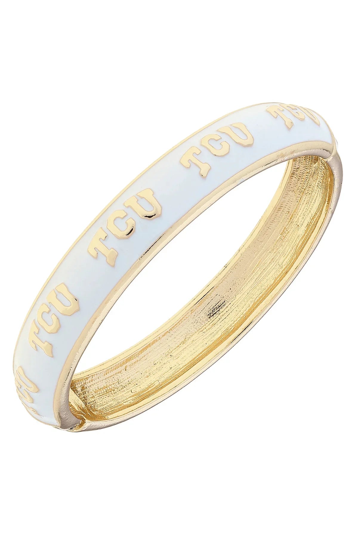TCU Horned Frogs Sculpted Enamel Logo Hinge Bangle in White