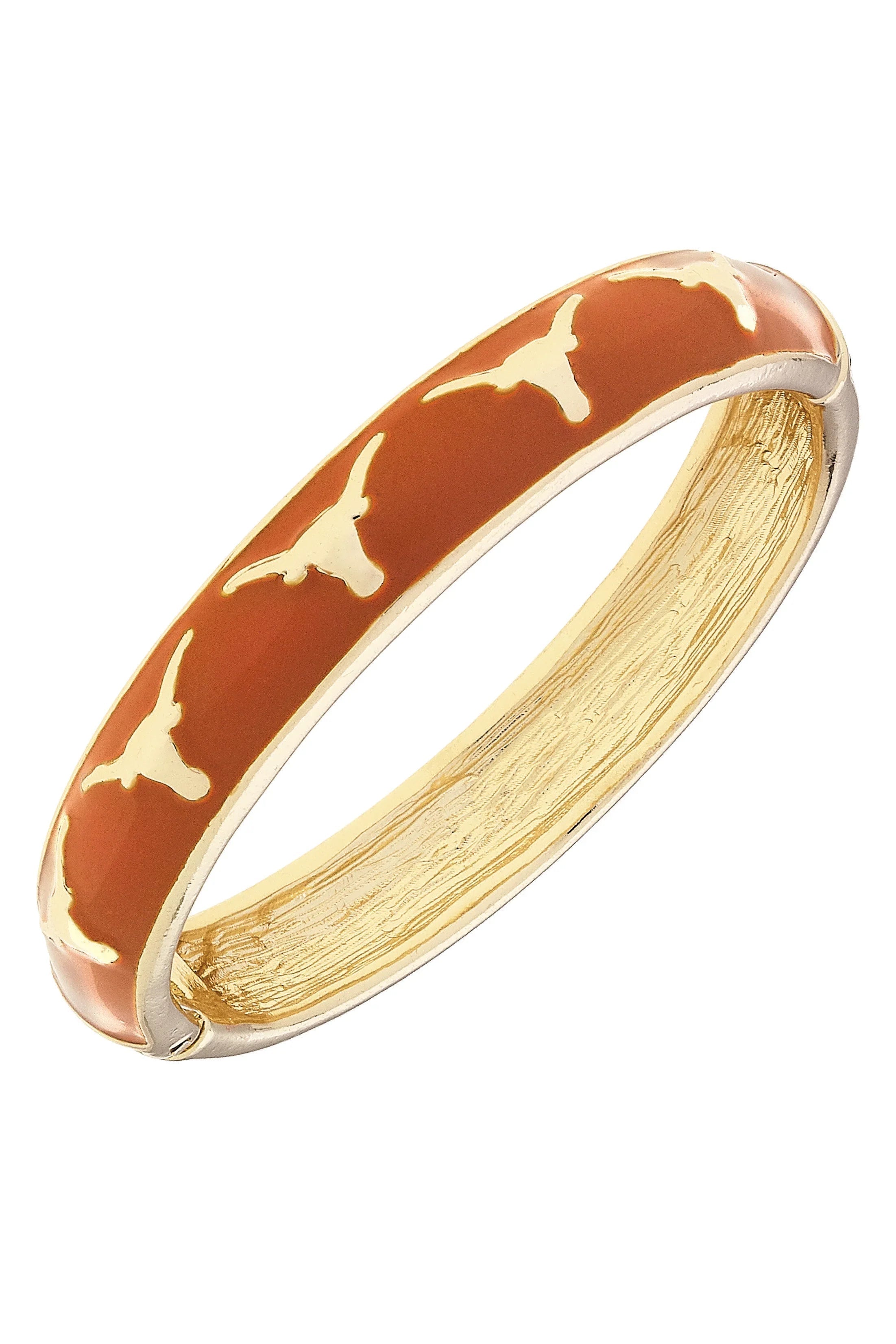 Texas Longhorns Sculpted Enamel Logo Hinge Bangle in Burnt Orange
