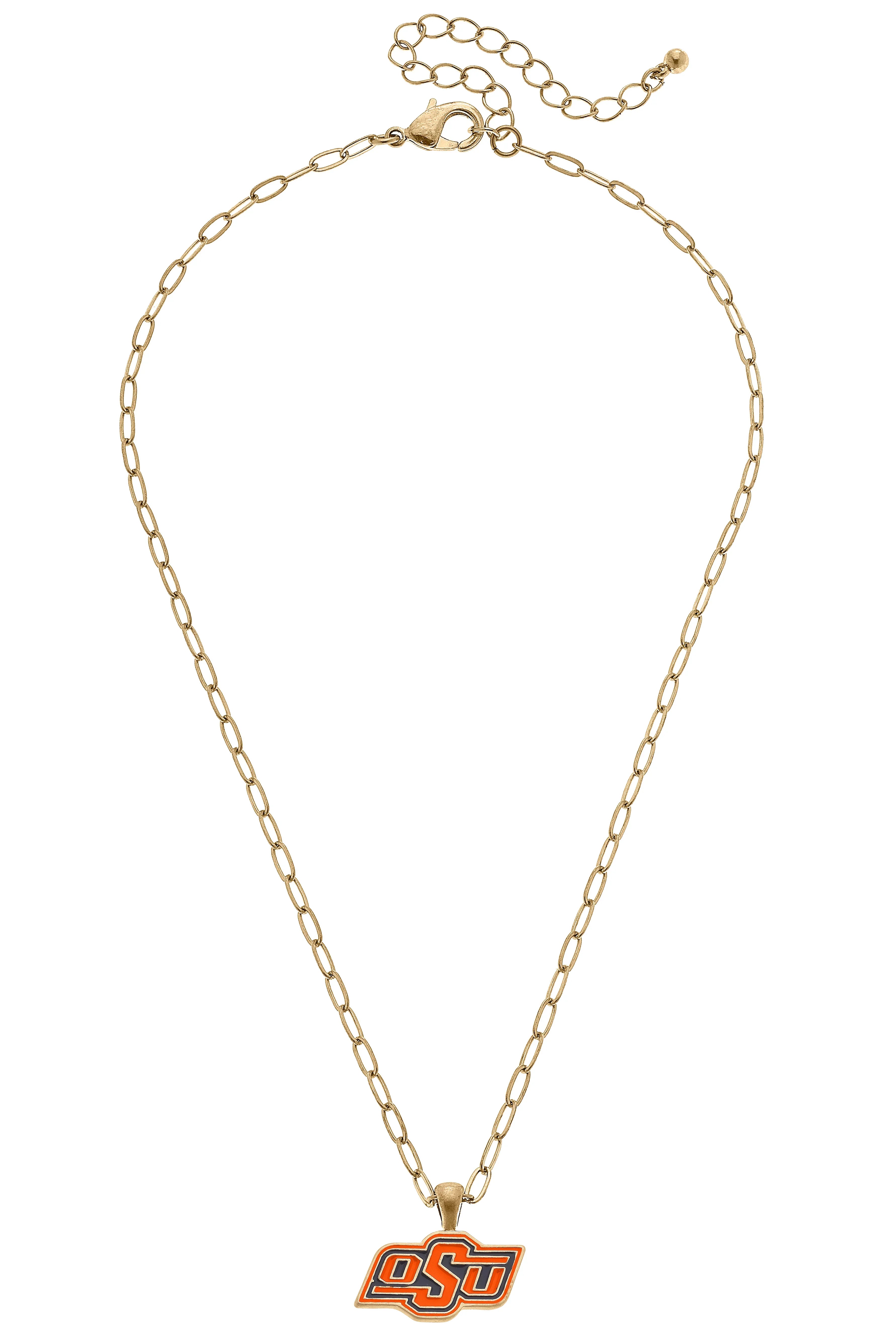Oklahoma State Cowboys Enamel Pendant Necklace in Shiny Gold