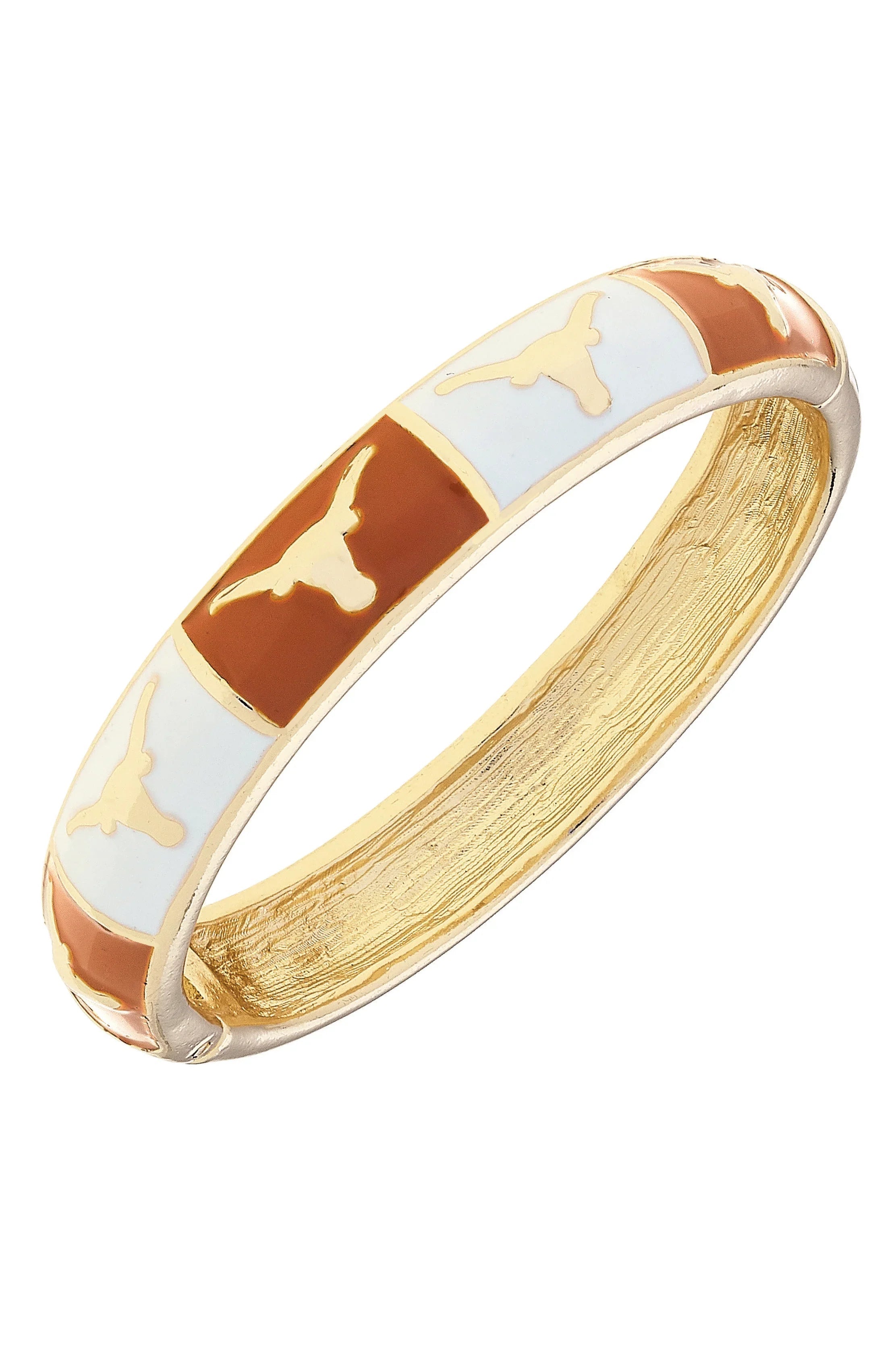 Texas Longhorns Sculpted Enamel Checkered Hinge Bangle in Burnt Orange/White