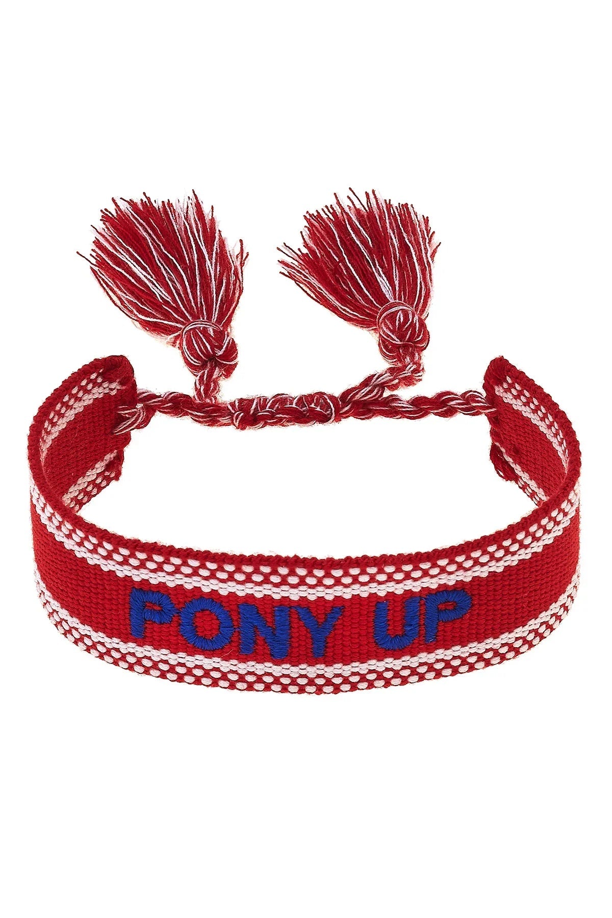 SMU Mustangs Woven Tassel Bracelet in Red/Blue