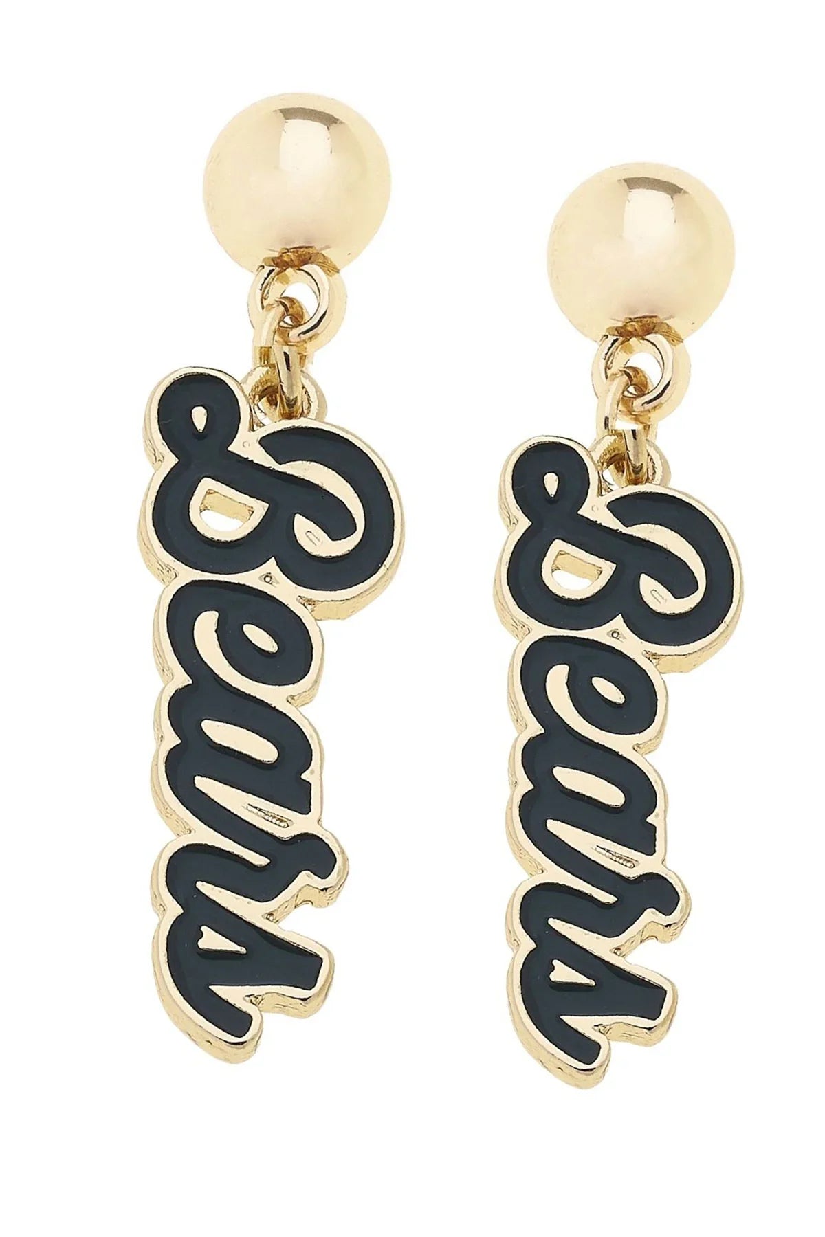 Baylor Bears Enamel Script Earring in Shiny Gold