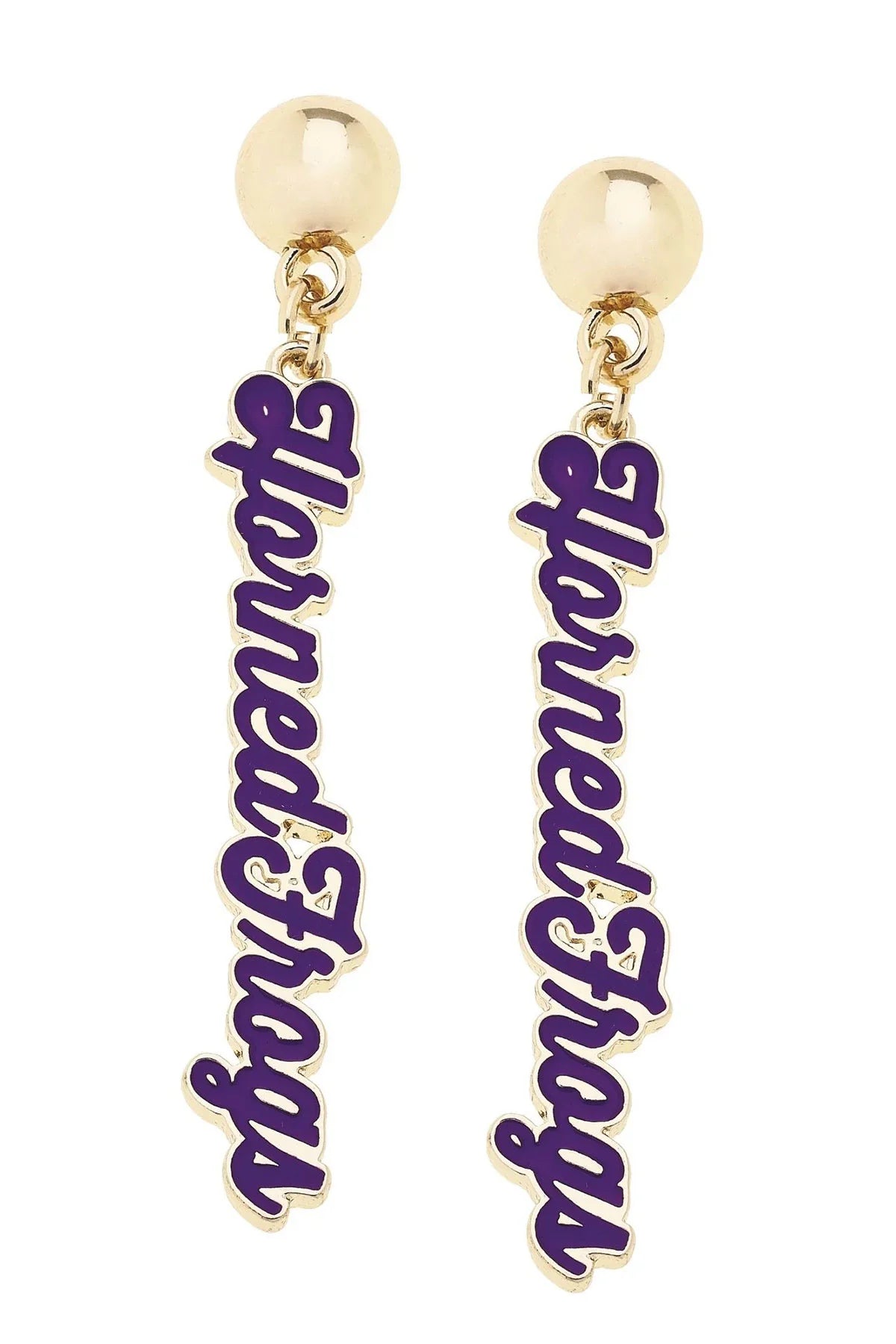 TCU Horned Frogs Enamel Script Earring in Shiny Gold