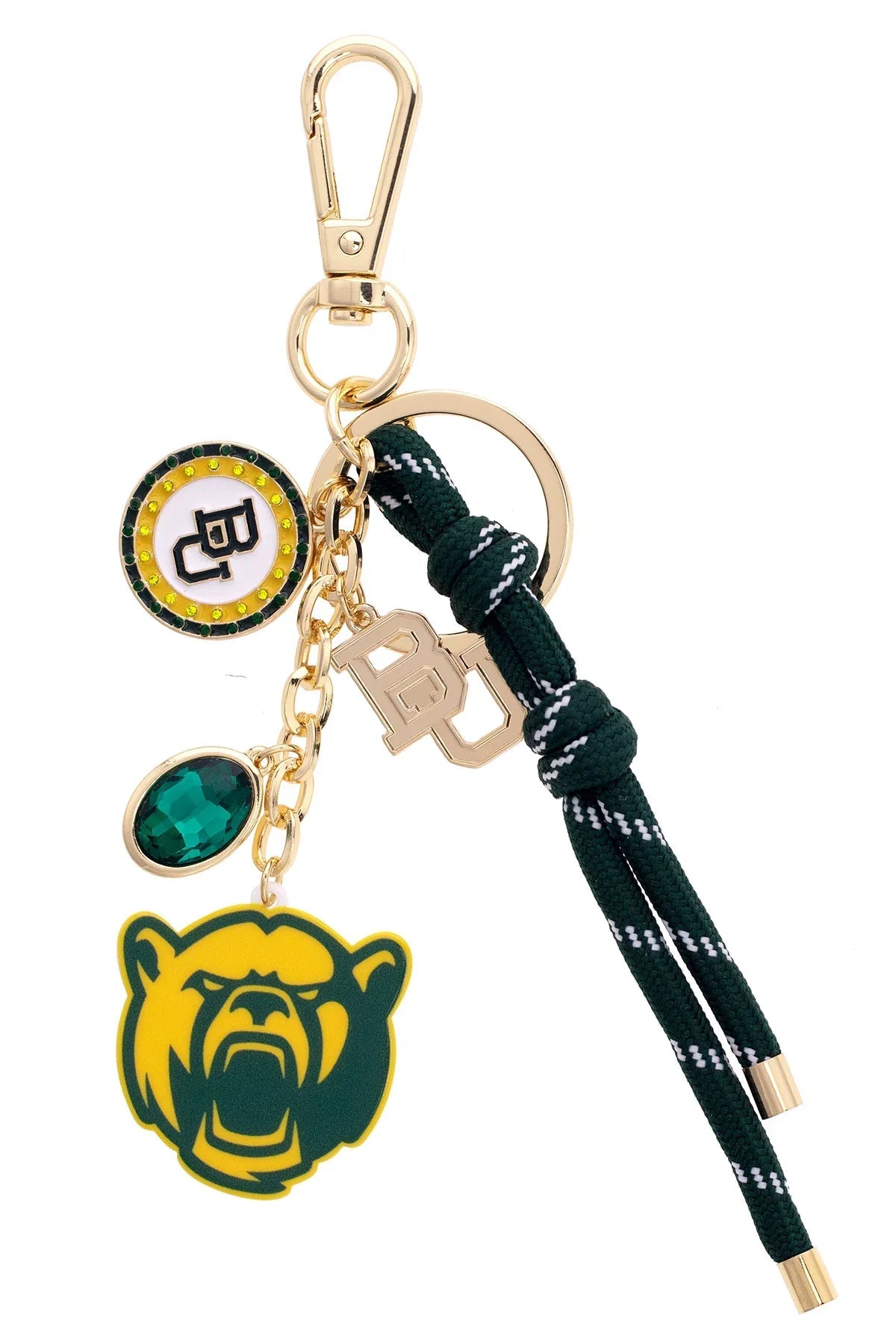 Baylor Bears Cluster Bag Charm in Green & Shiny Gold