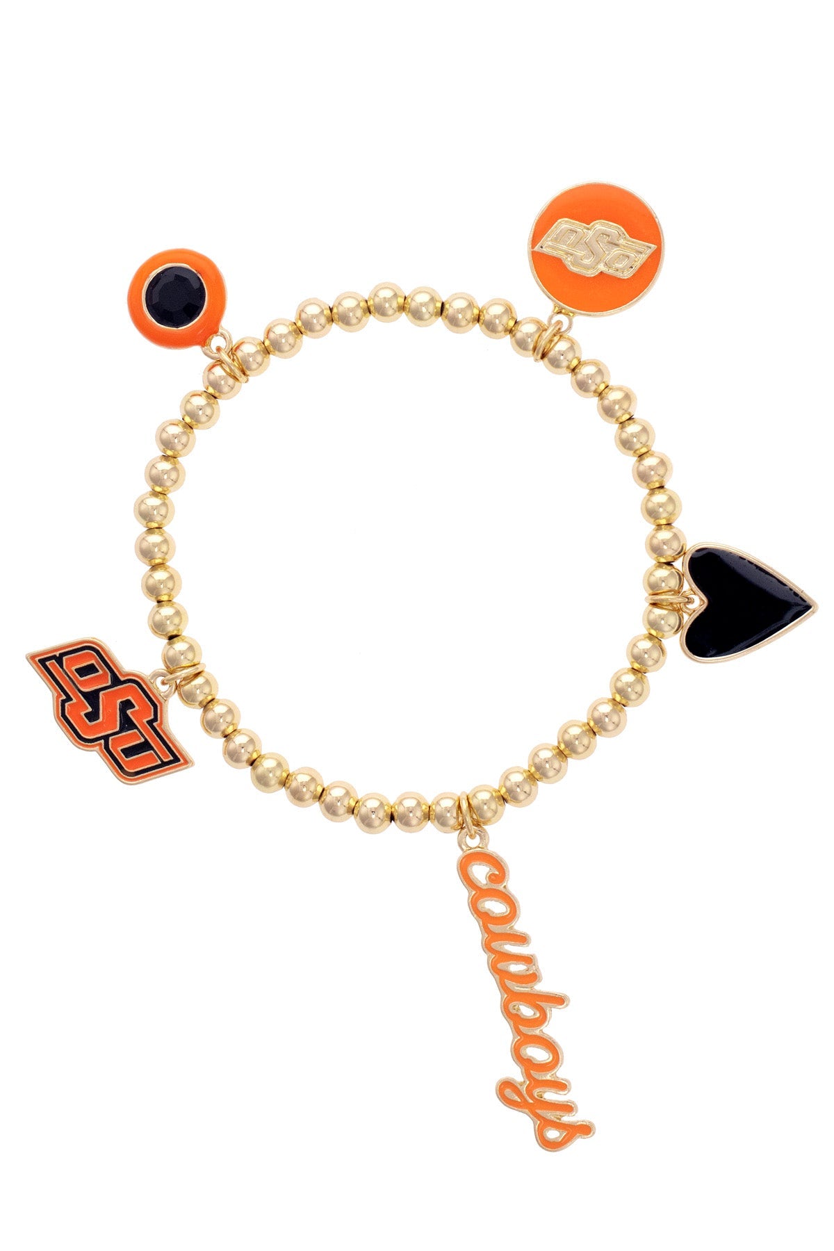 Oklahoma State Cowboys Enamel Icons Stretch Bracelet in Shiny Gold