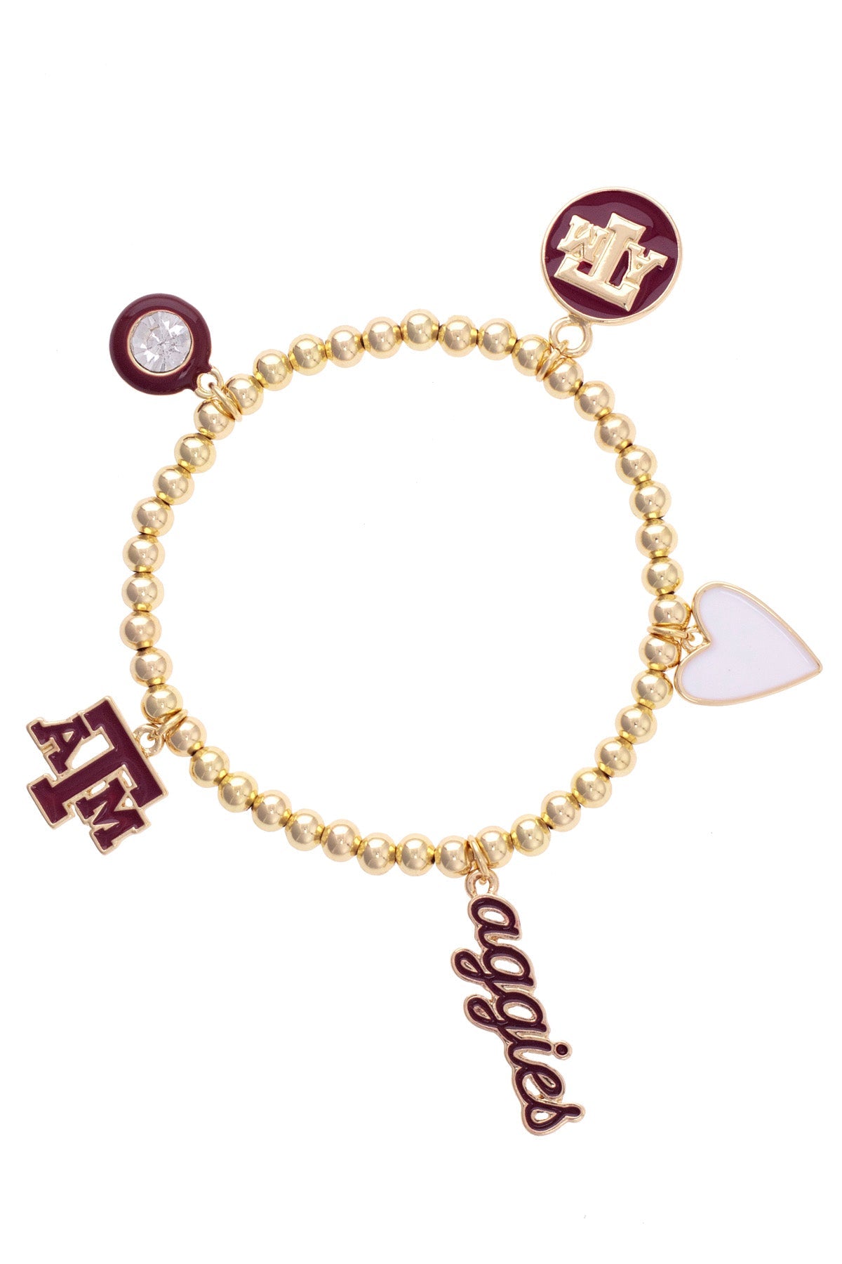 Texas A&M Aggies Enamel Icons Stretch Bracelet in Shiny Gold