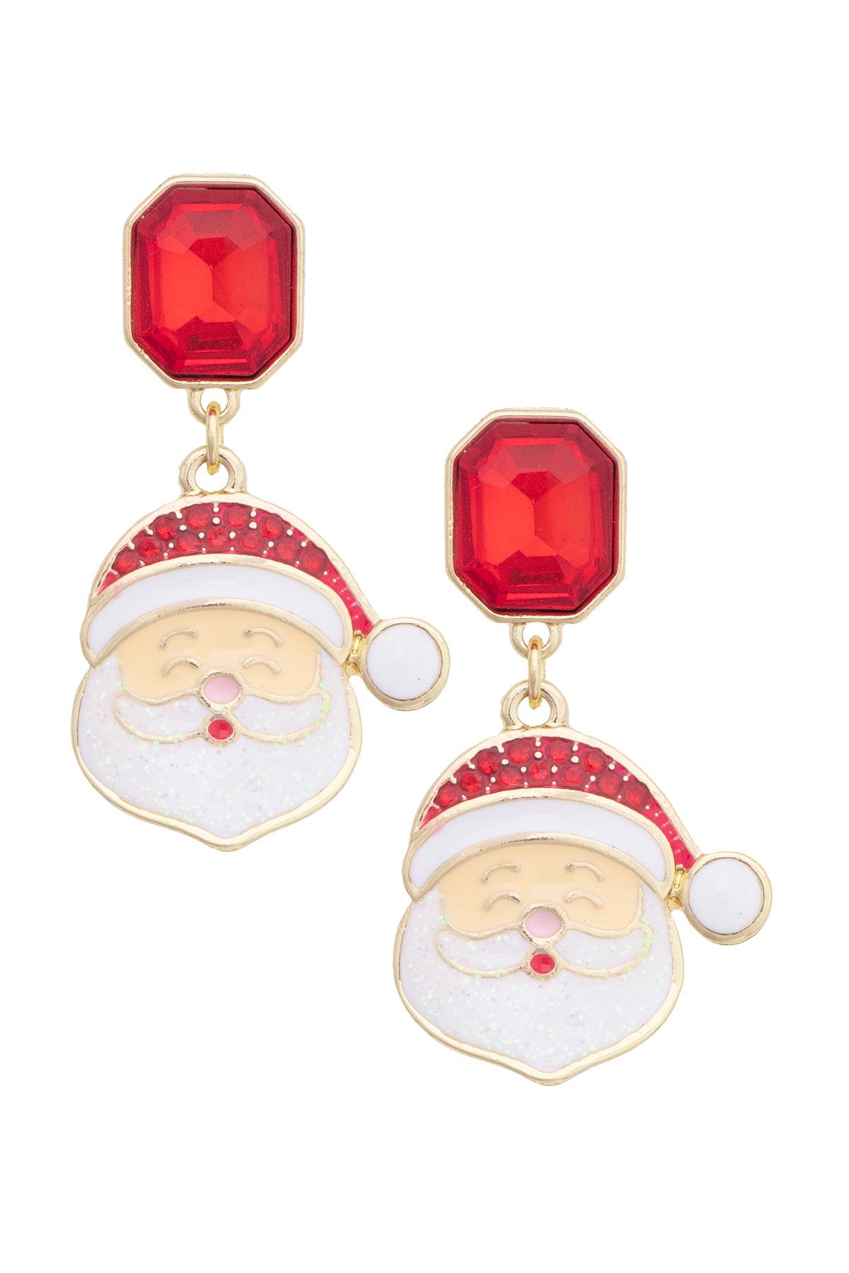 Very Merry Santa Rhinestone Earrings in Red