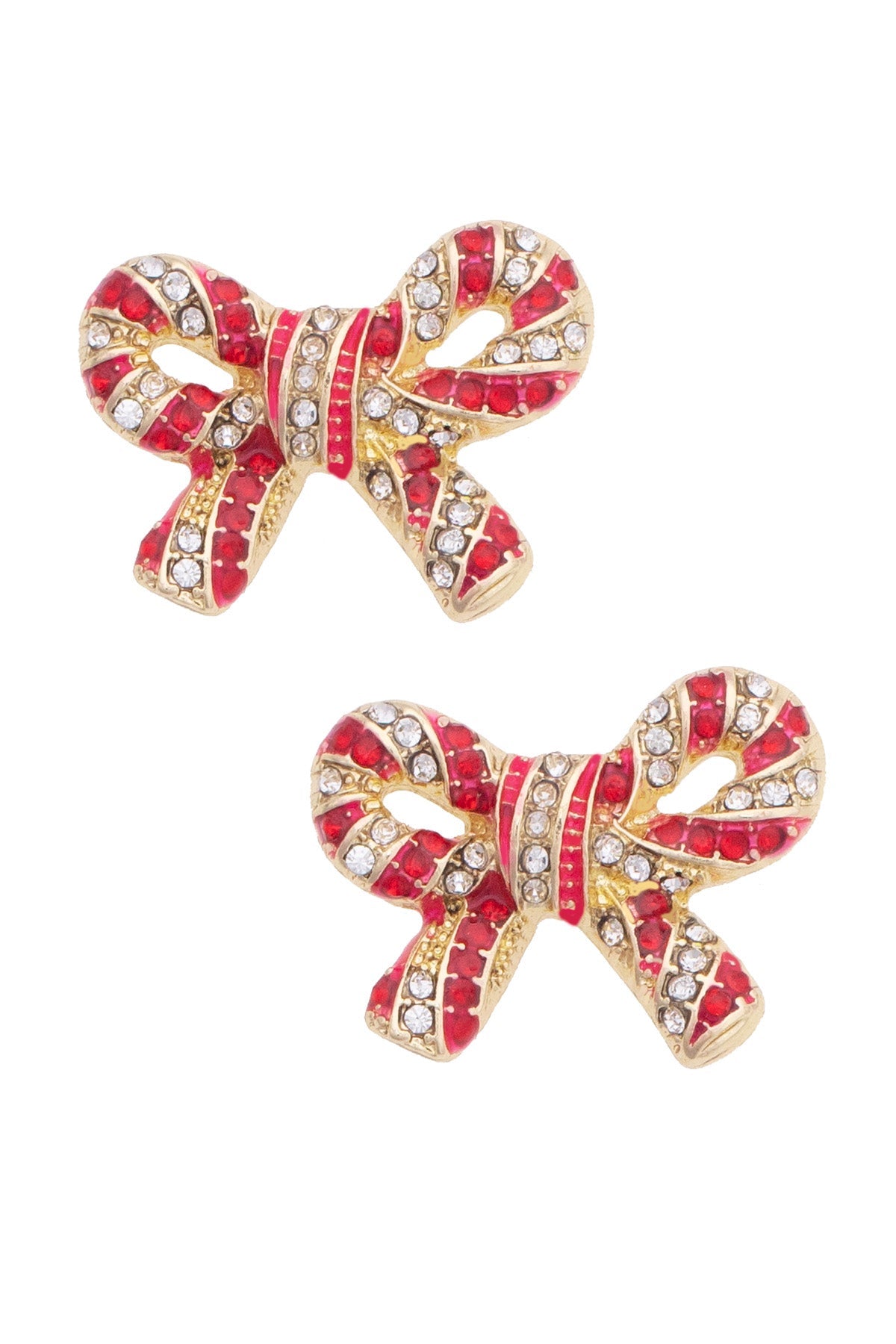 All Twisted Up Pave Bow Earrings in Red & White