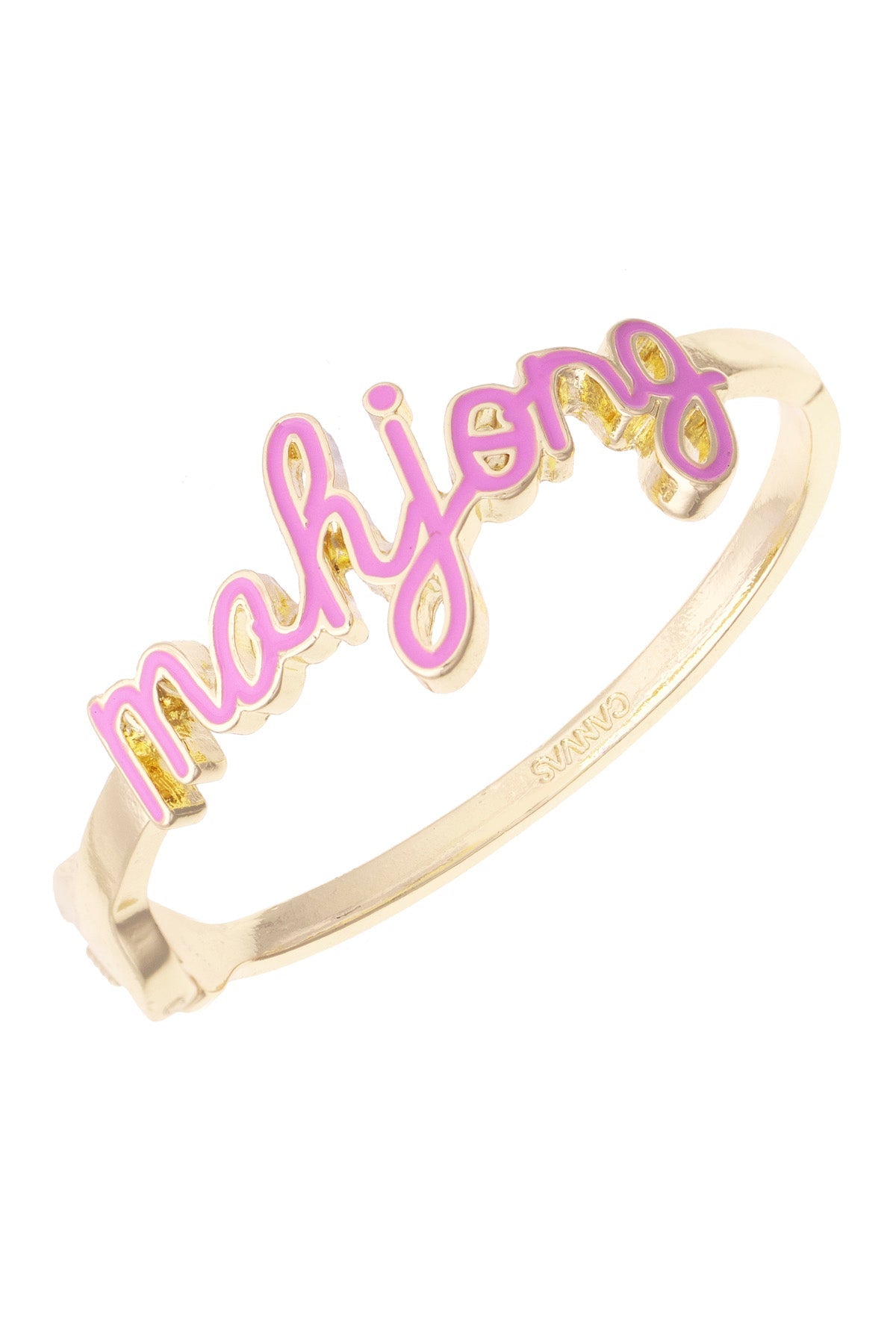 Mahjong Cursive Enamel Hinge Bangle in Light Pink