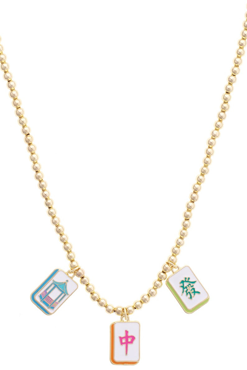 Mahjong Lucky Charms Ball Bead Necklace in Shiny Gold