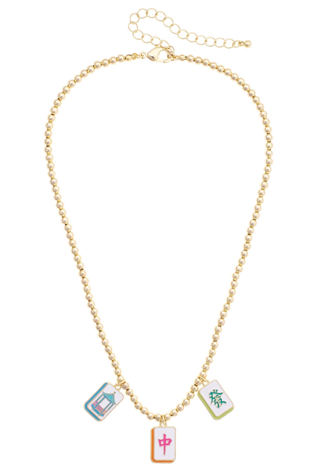 Mahjong Lucky Charms Ball Bead Necklace in Shiny Gold