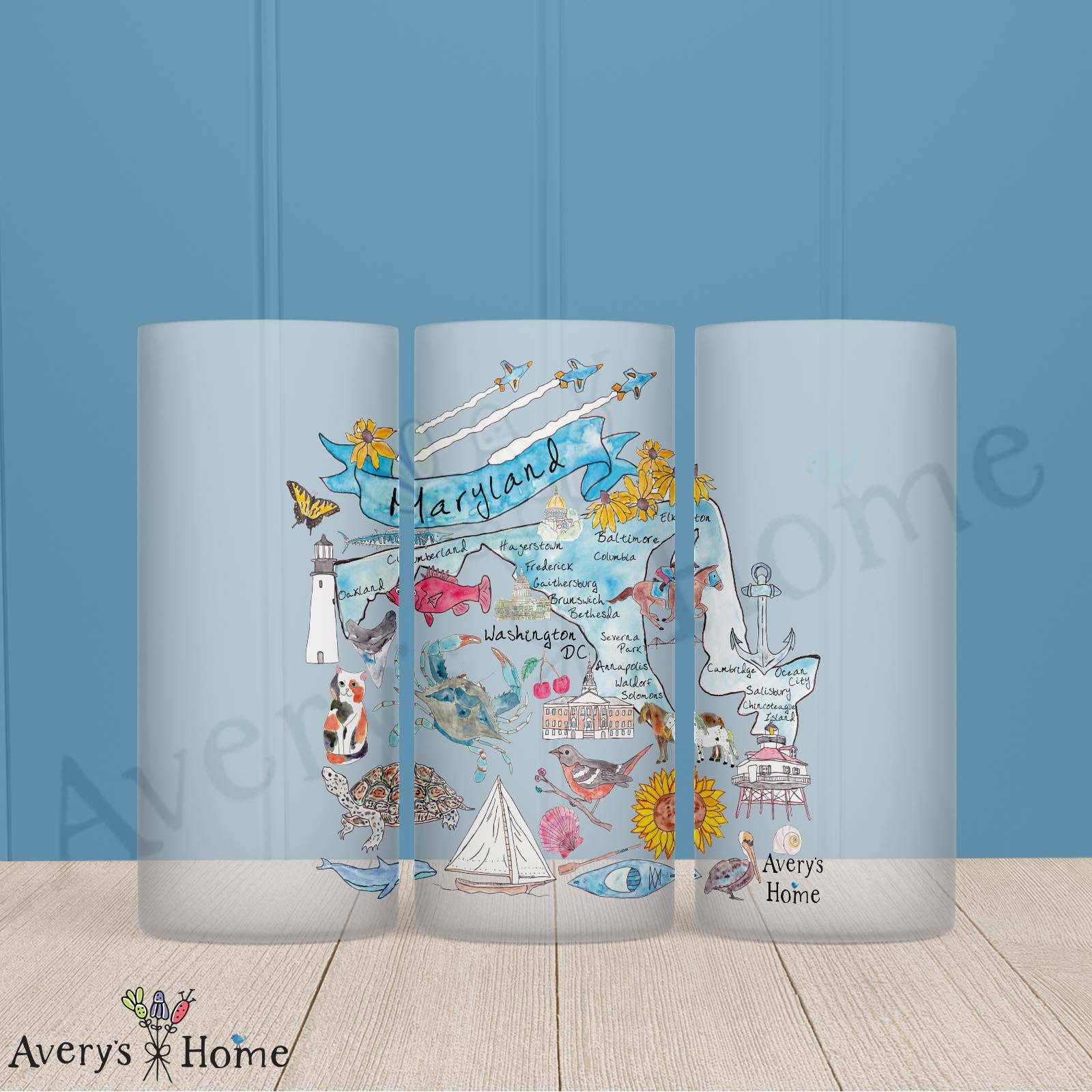 Maryland State Map Frosted Drinking Glass