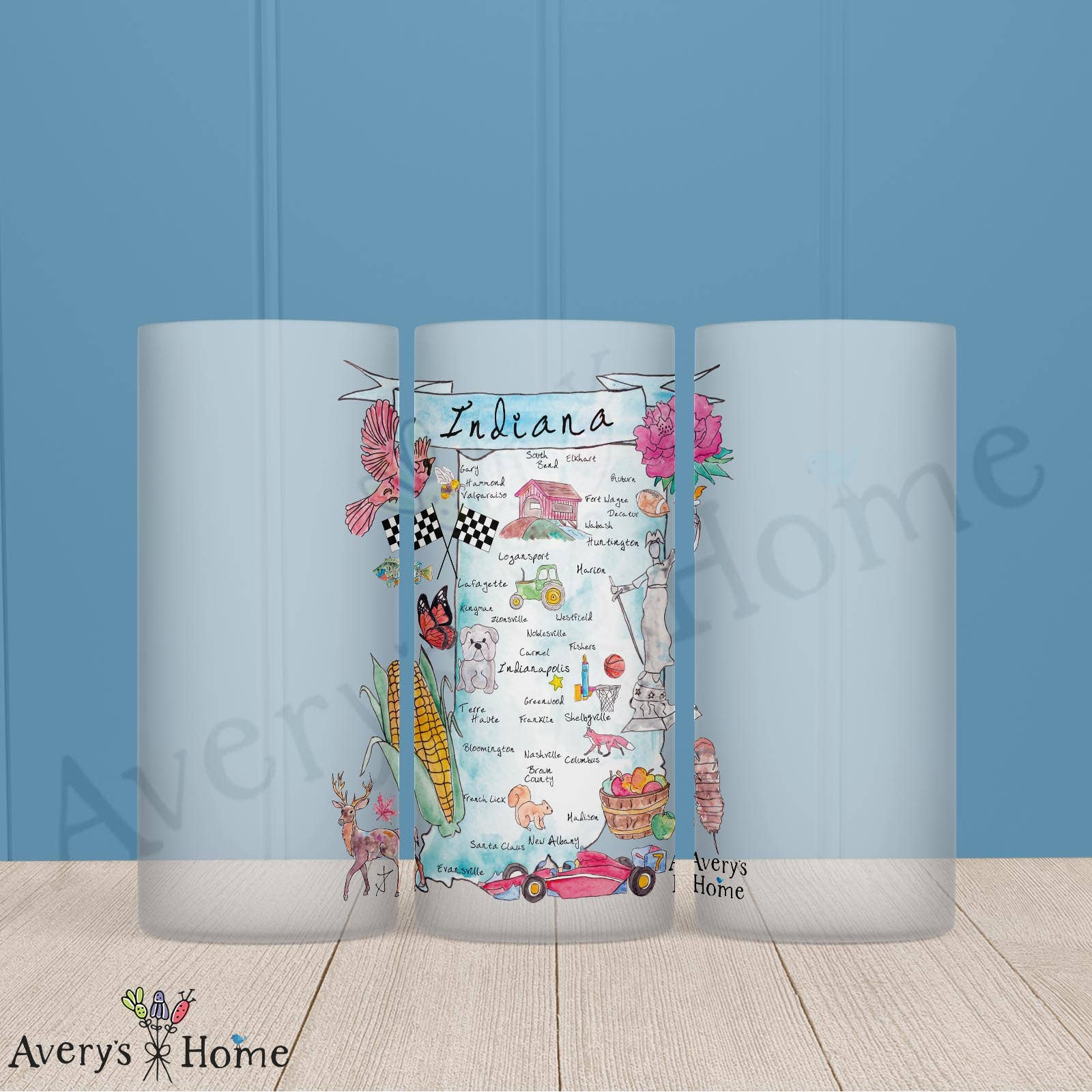 Indiana State Map Frosted Drinking Glass