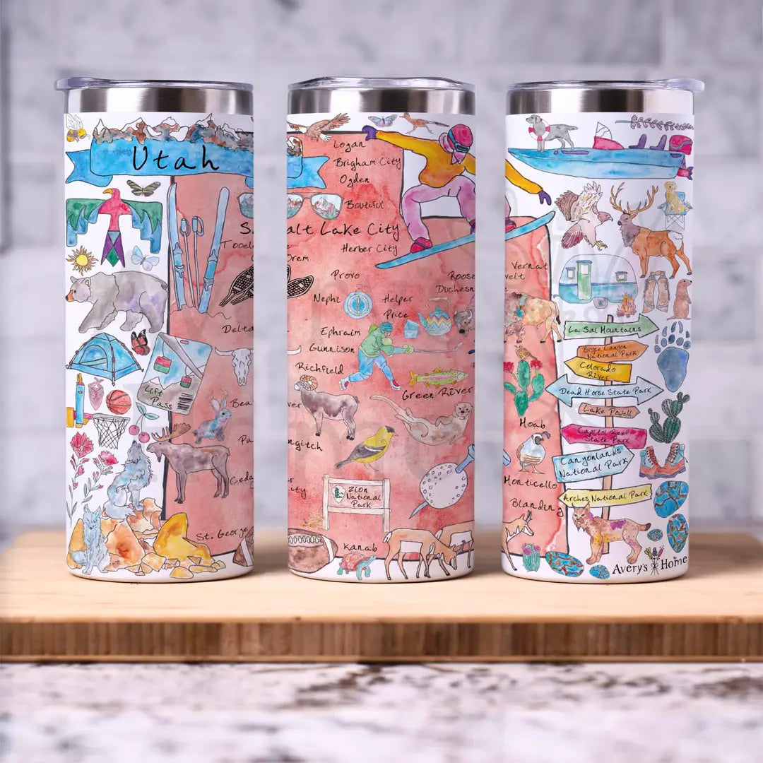Utah State Map 20 oz Skinny Tumbler