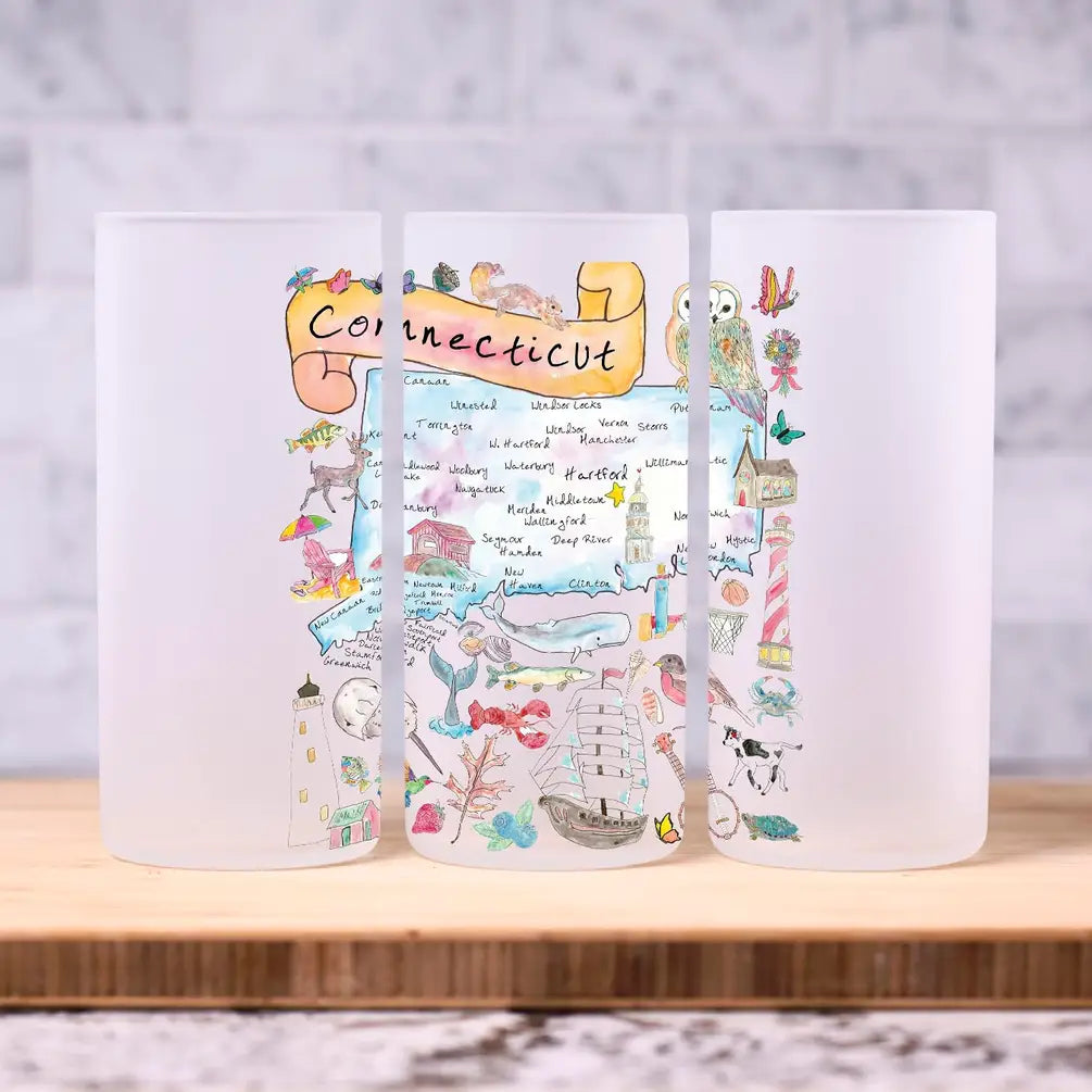 Connecticut State Map Frosted Drinking Glass